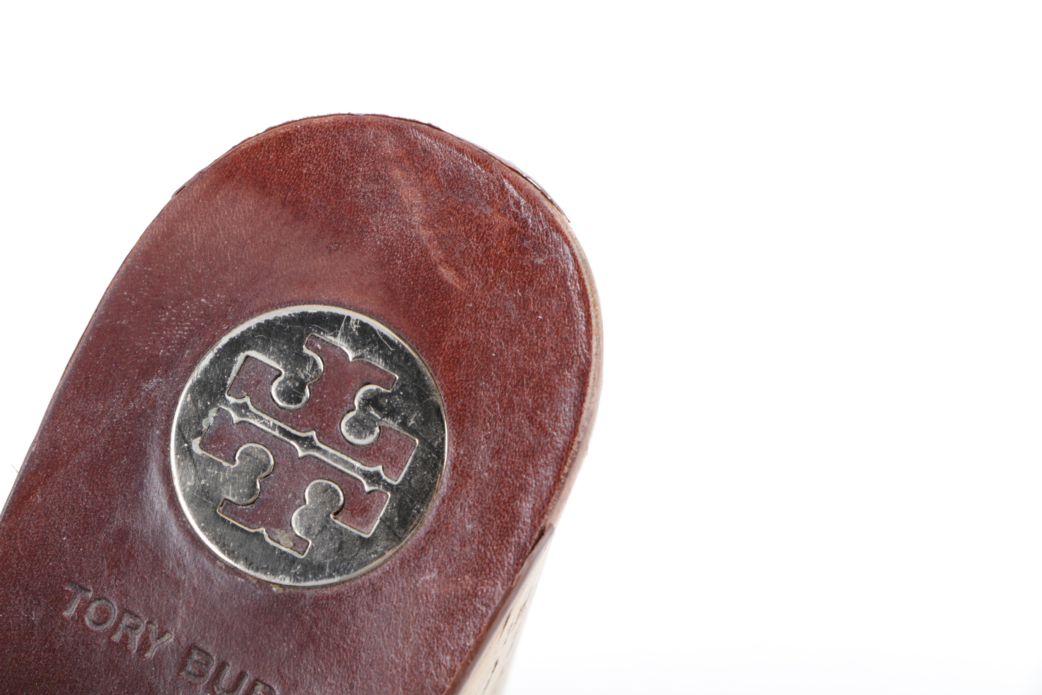 Tory Burch Brown Leather and Cork Wedge Sandals