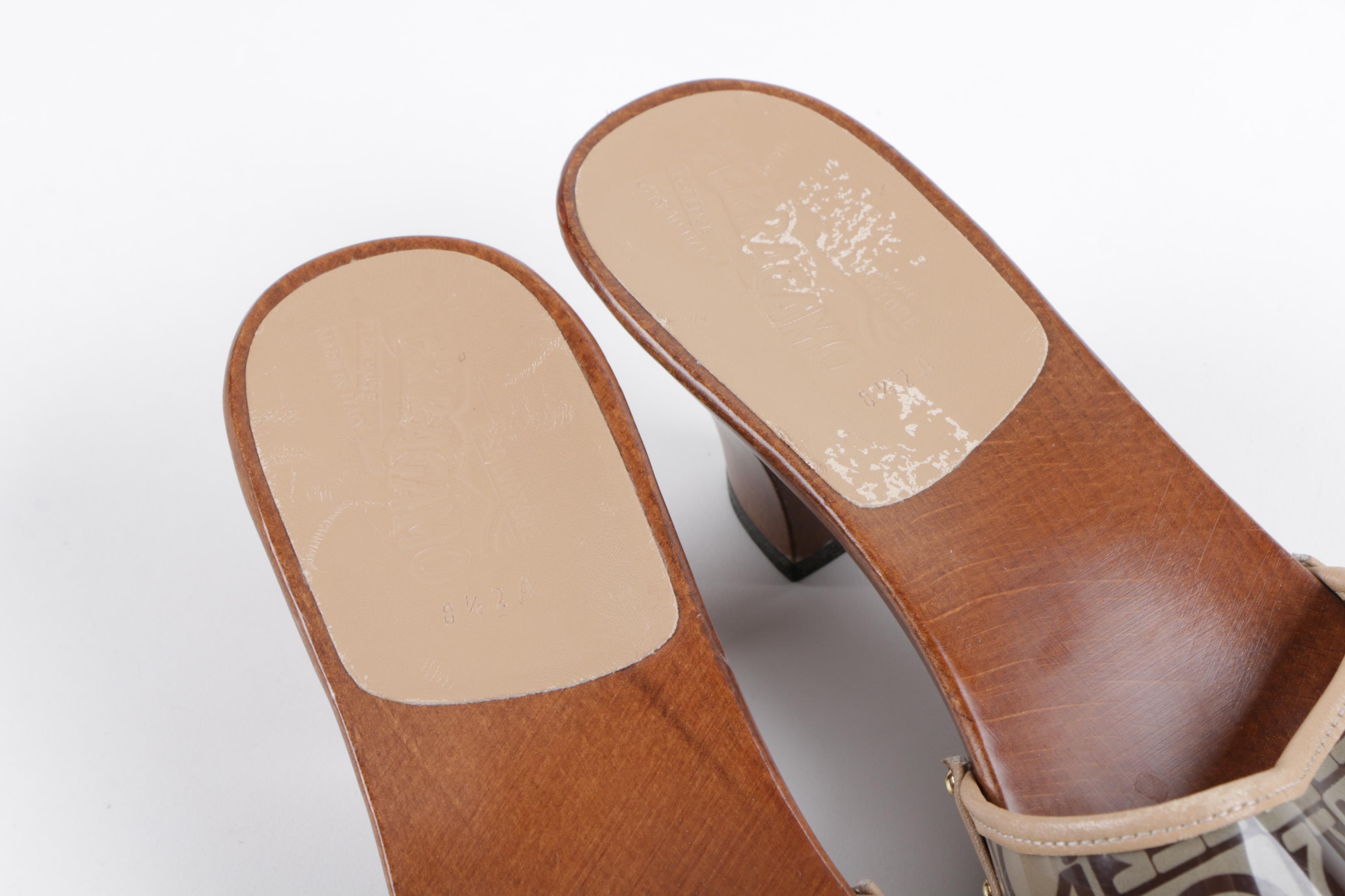 Salvatore Ferragamo Wooden Slides with Gancini Logo Vamps