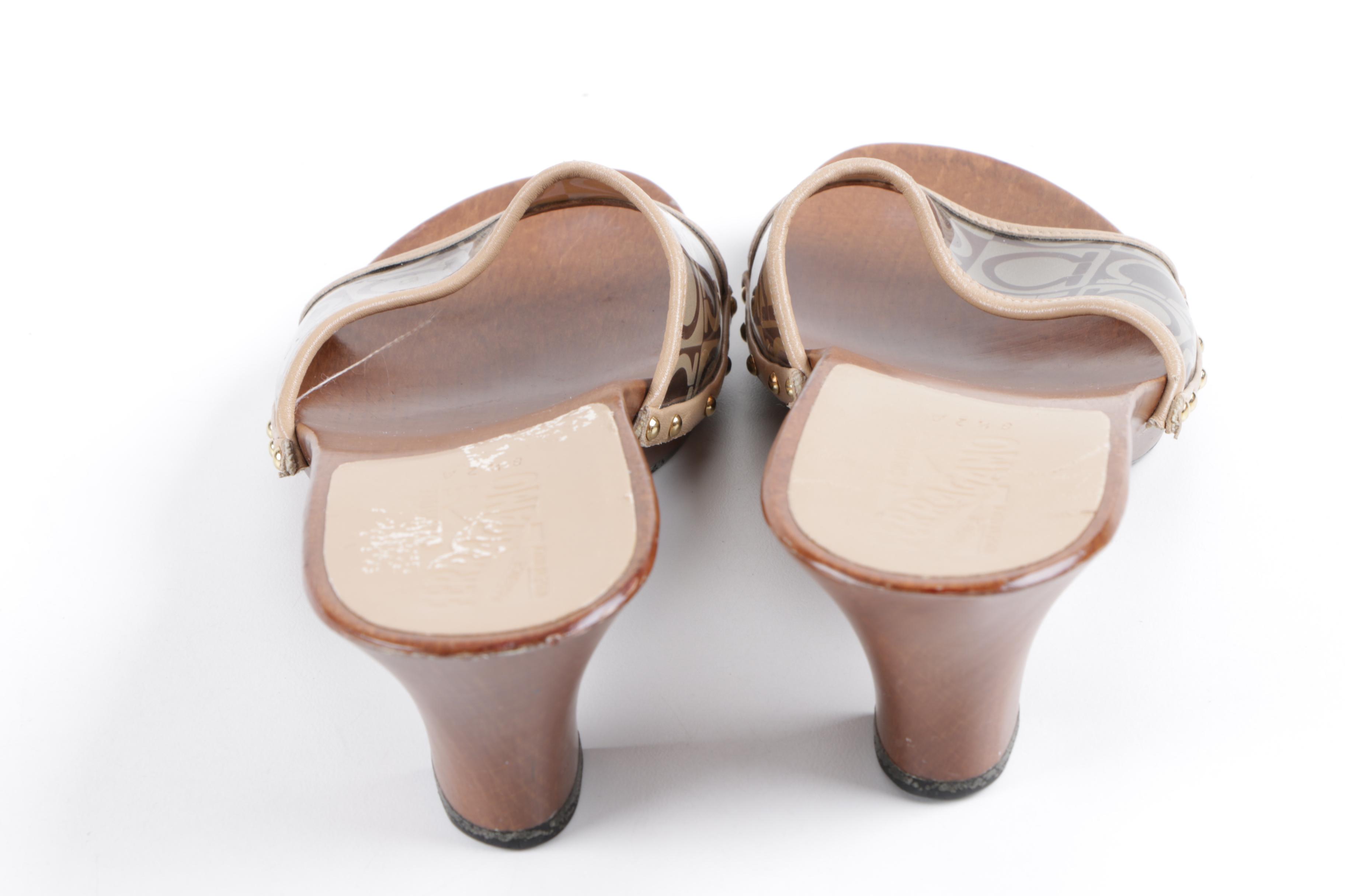 Salvatore Ferragamo Wooden Slides with Gancini Logo Vamps