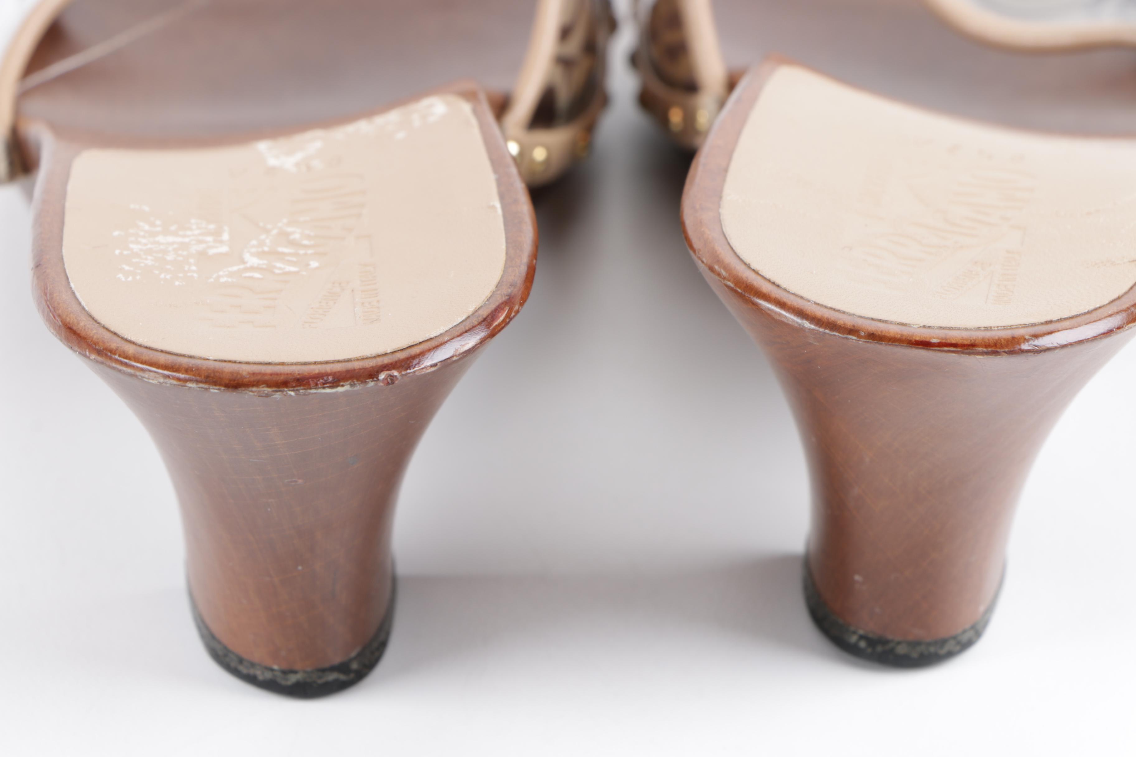 Salvatore Ferragamo Wooden Slides with Gancini Logo Vamps