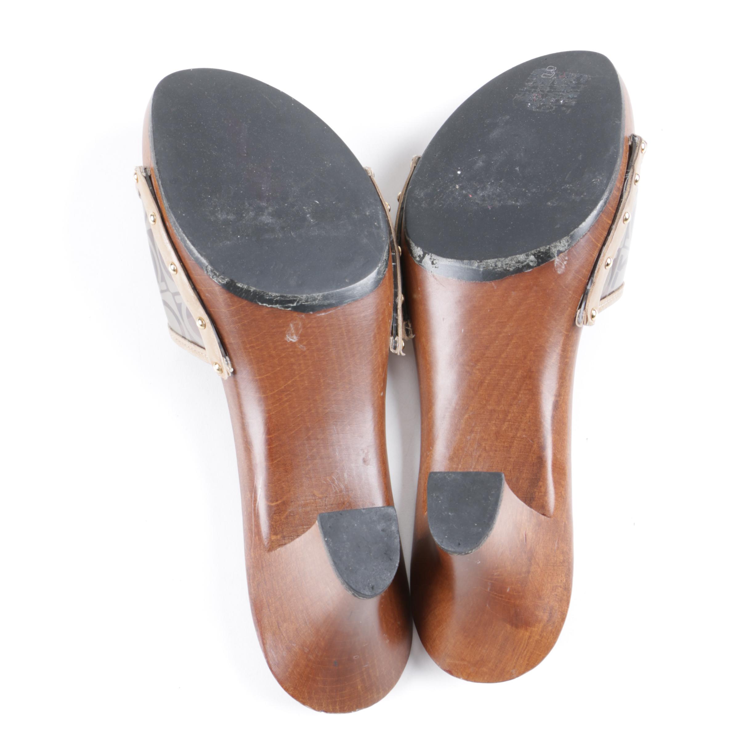 Salvatore Ferragamo Wooden Slides with Gancini Logo Vamps