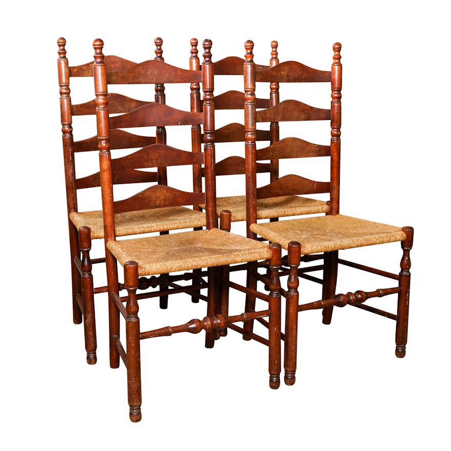 Vintage Ladderback Chairs with Rush Seats