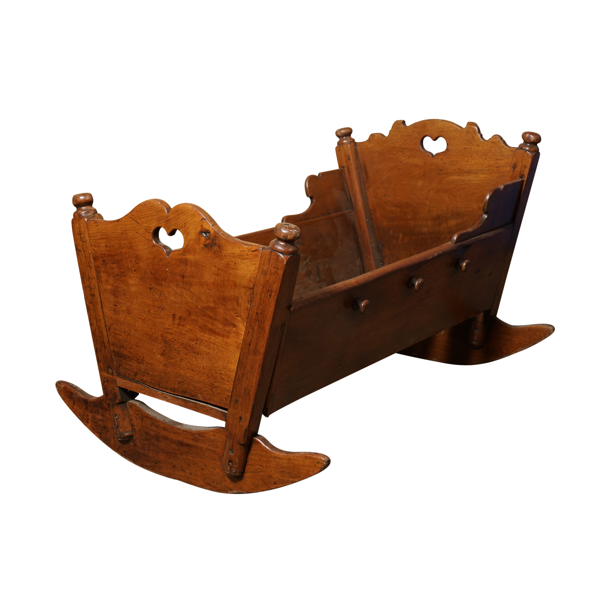 Antique Walnut Cradle with Heart Motif