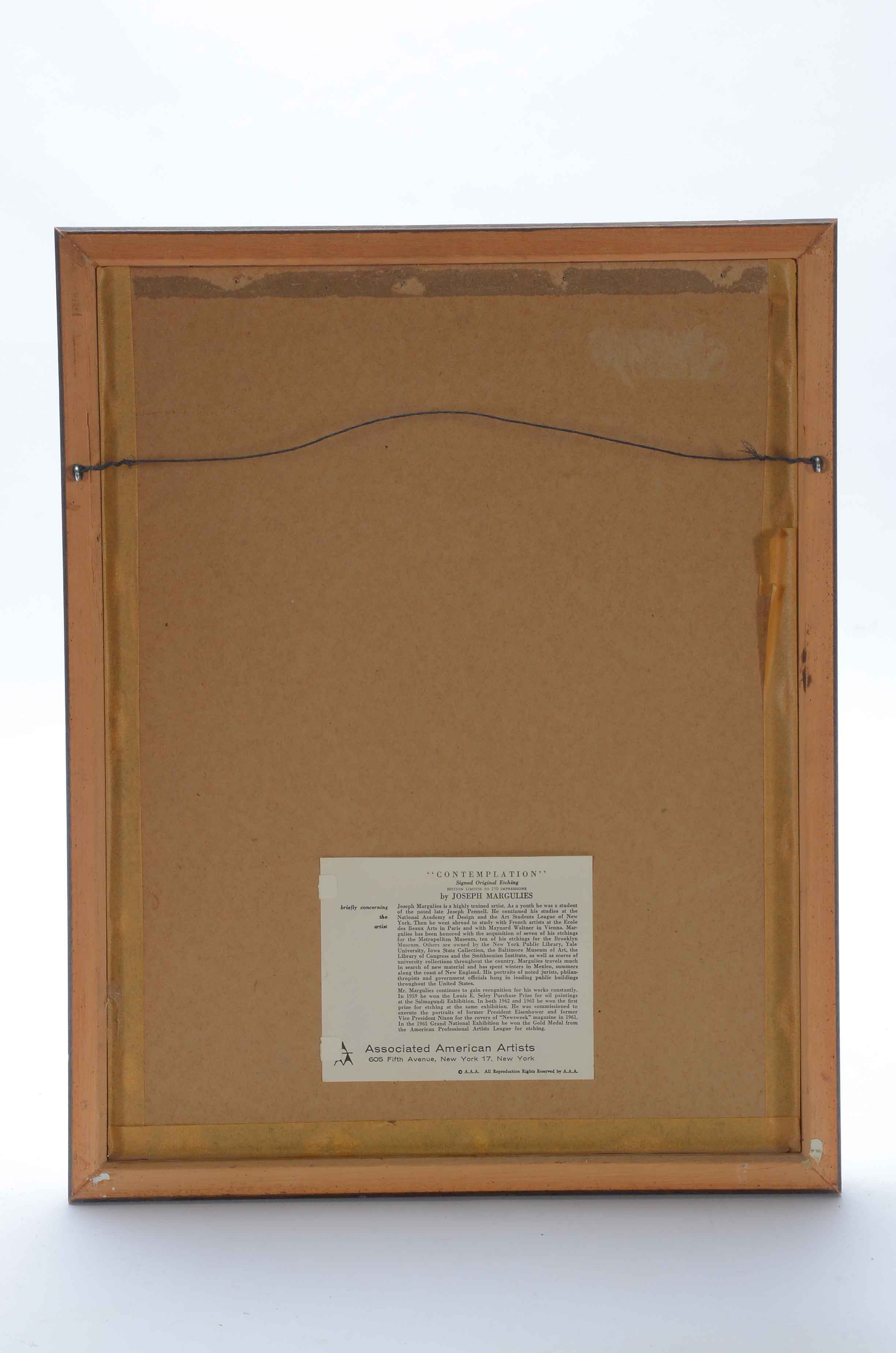 Joseph Margulies Original Etching "Contemplation"