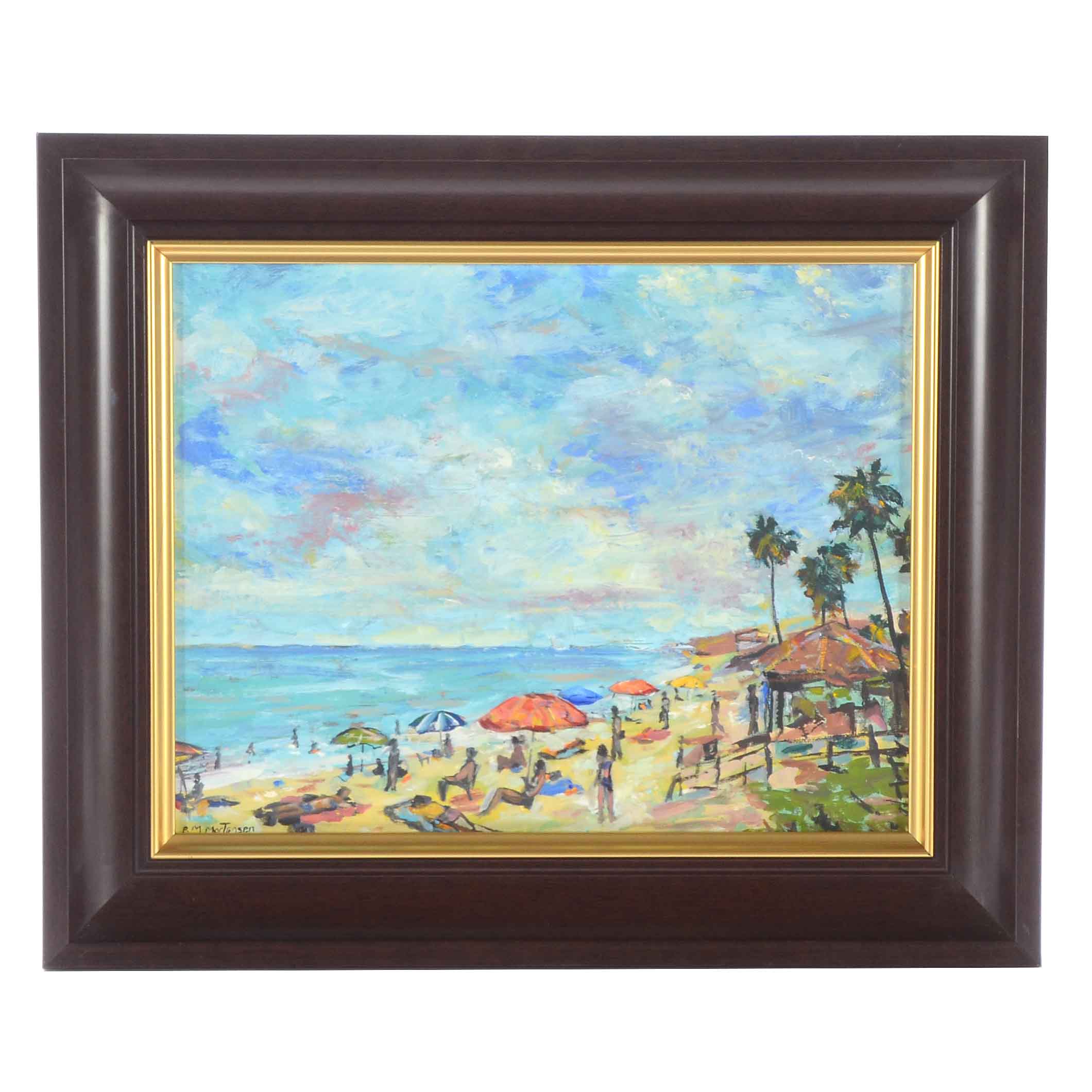 R.M. Mortensen Oil Painting of a Beach Scene