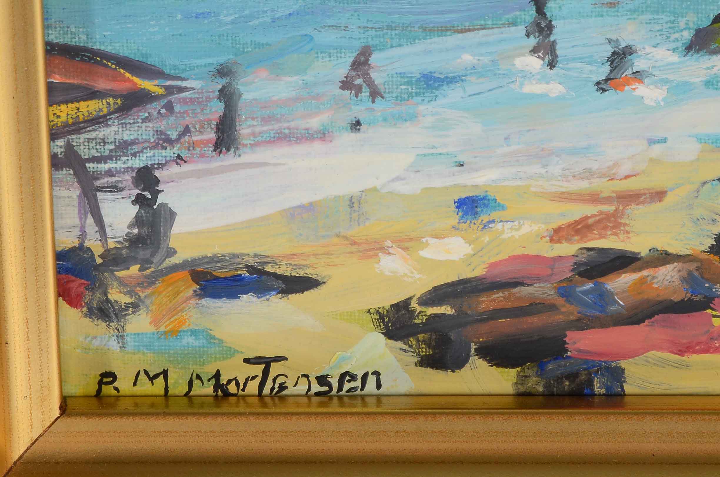 R.M. Mortensen Oil Painting of a Beach Scene