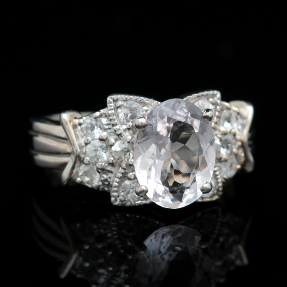 Sterling Silver, Morganite and Cubic Zirconia Ring