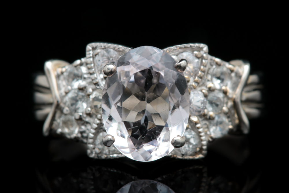 Sterling Silver, Morganite and Cubic Zirconia Ring