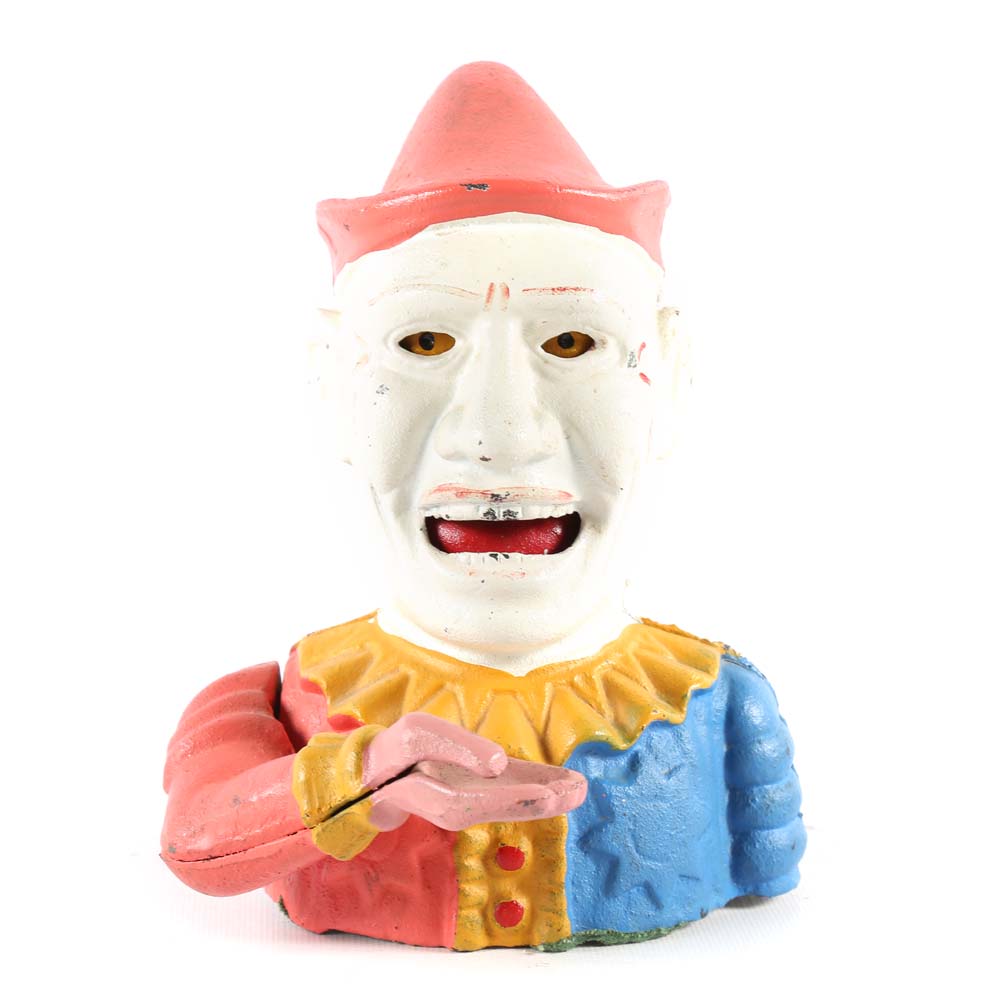 Vintage Clown Cast Iron Mechanical Bank