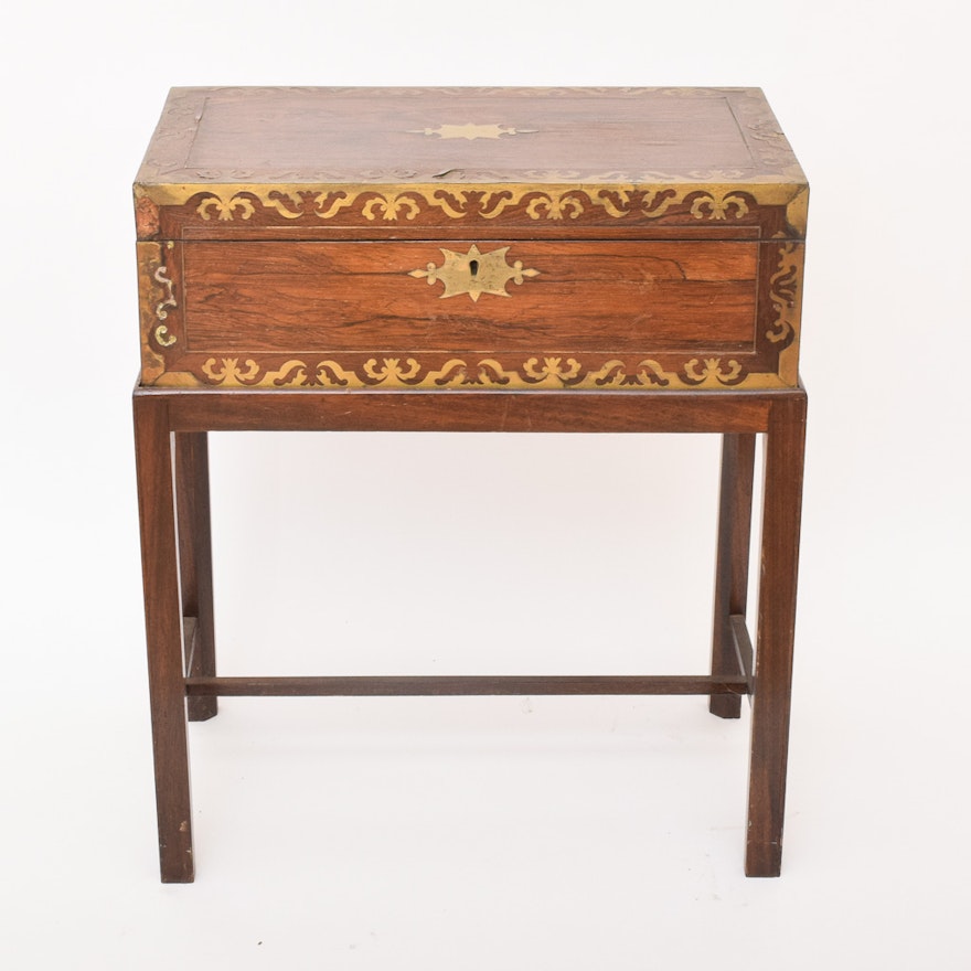 Antique Rosewood and Brass Lap Desk on Stand, Circa 1860
