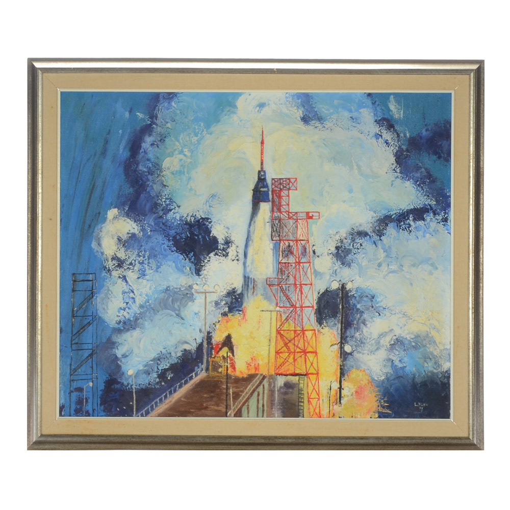 L. Klein Vintage Oil Painting of Mercury 7