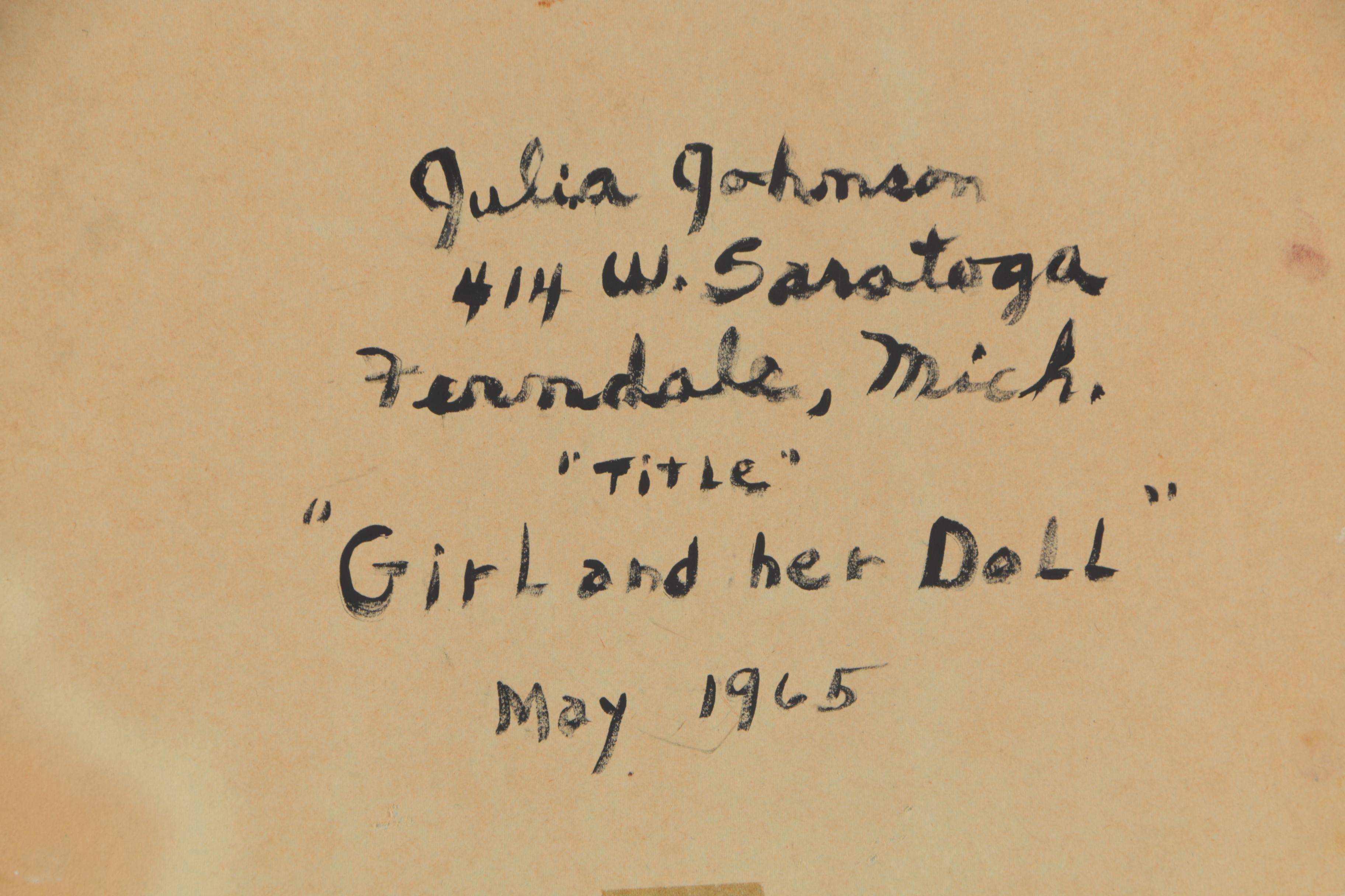 1965 Julia Johnson Oil Painting "Girl and Her Doll"