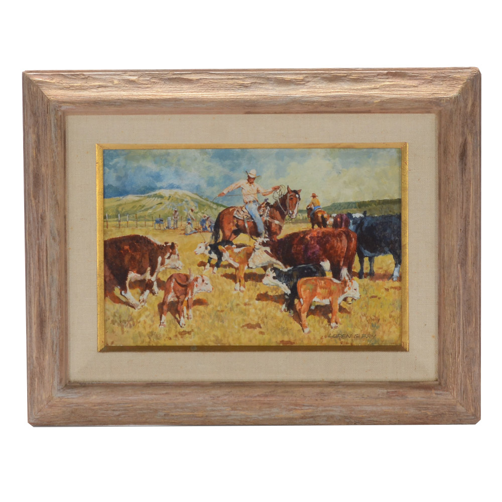 Loren G. Fry Oil Painting of Cowboys