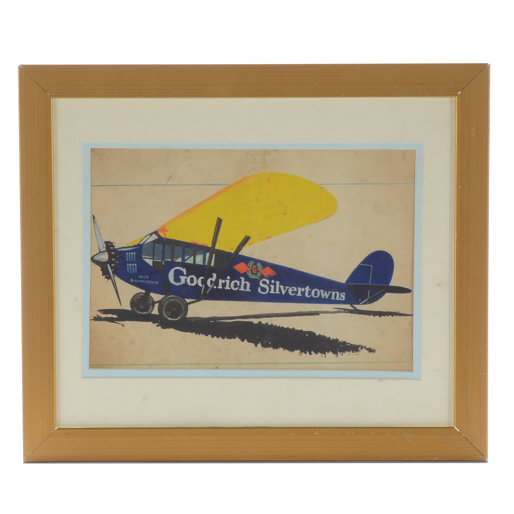 Original Gouache Painting of a Monoplane