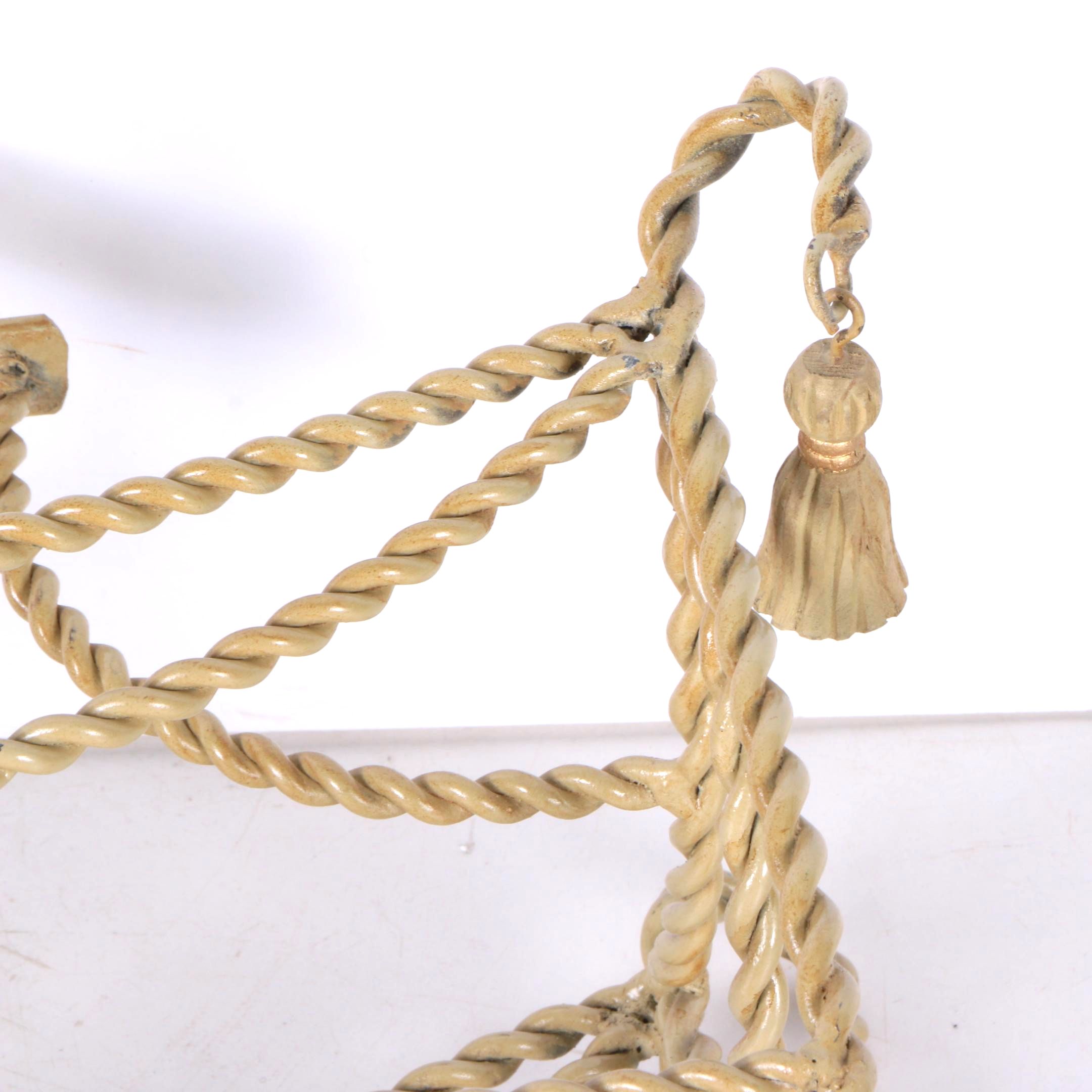 Cream Painted Metal Magazine Rack with Rope and Tassel Motif