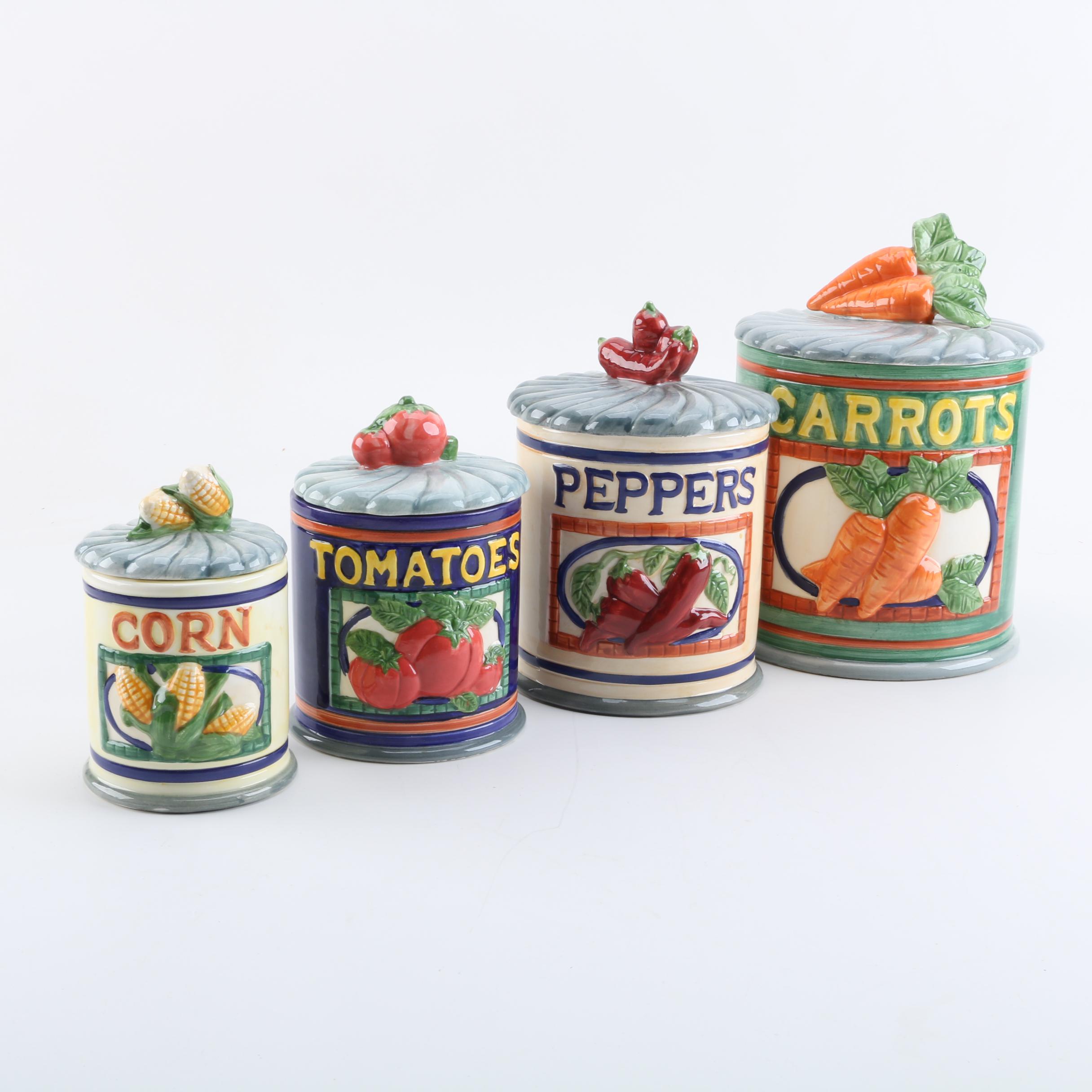 Colorful Ceramic Lidded Kitchen Canisters