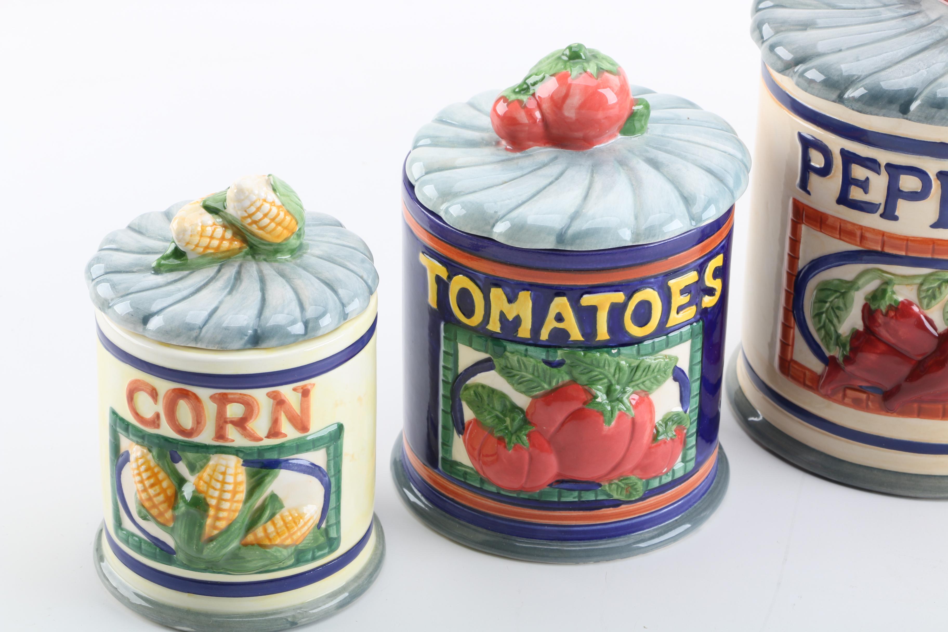 Colorful Ceramic Lidded Kitchen Canisters