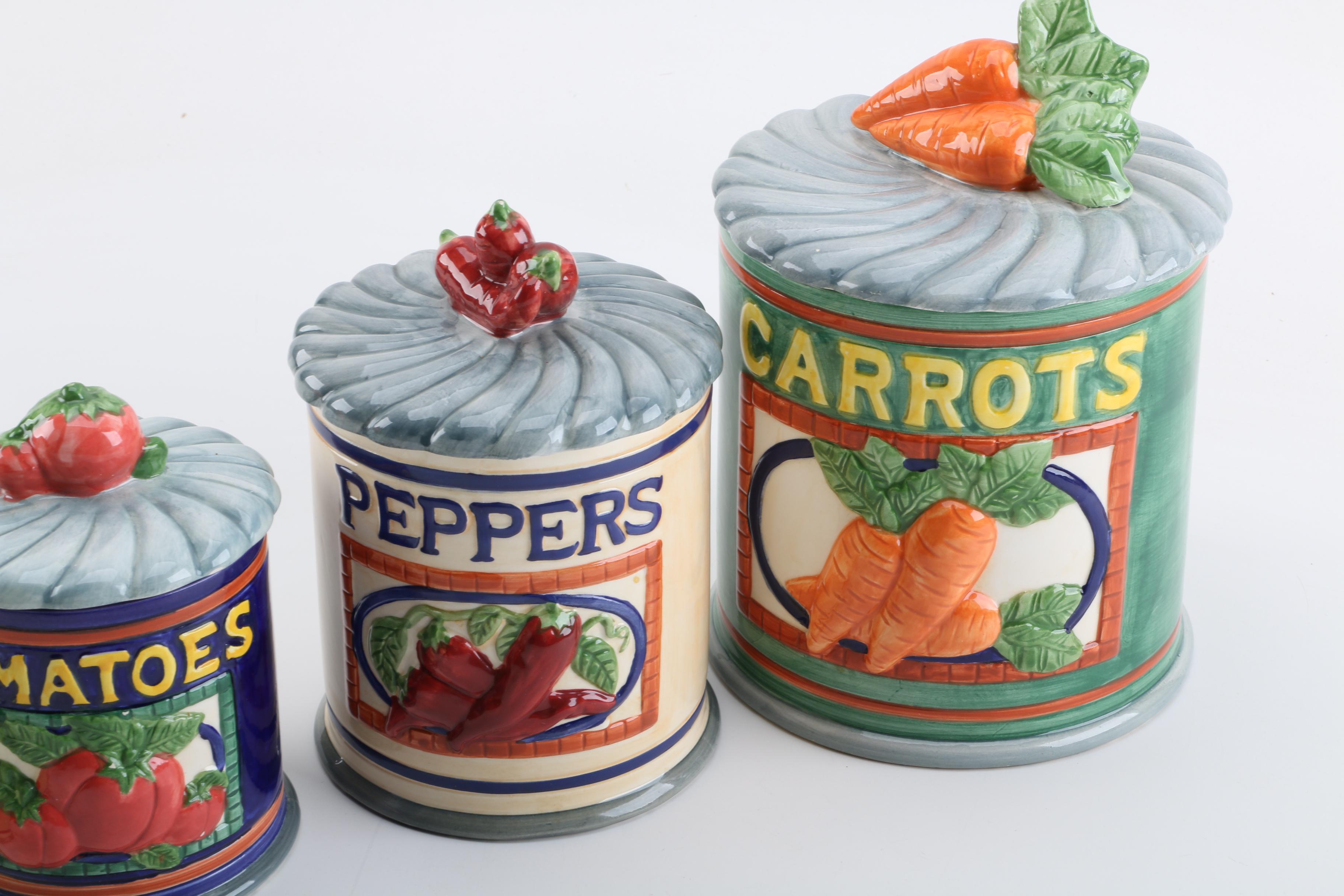 Colorful Ceramic Lidded Kitchen Canisters