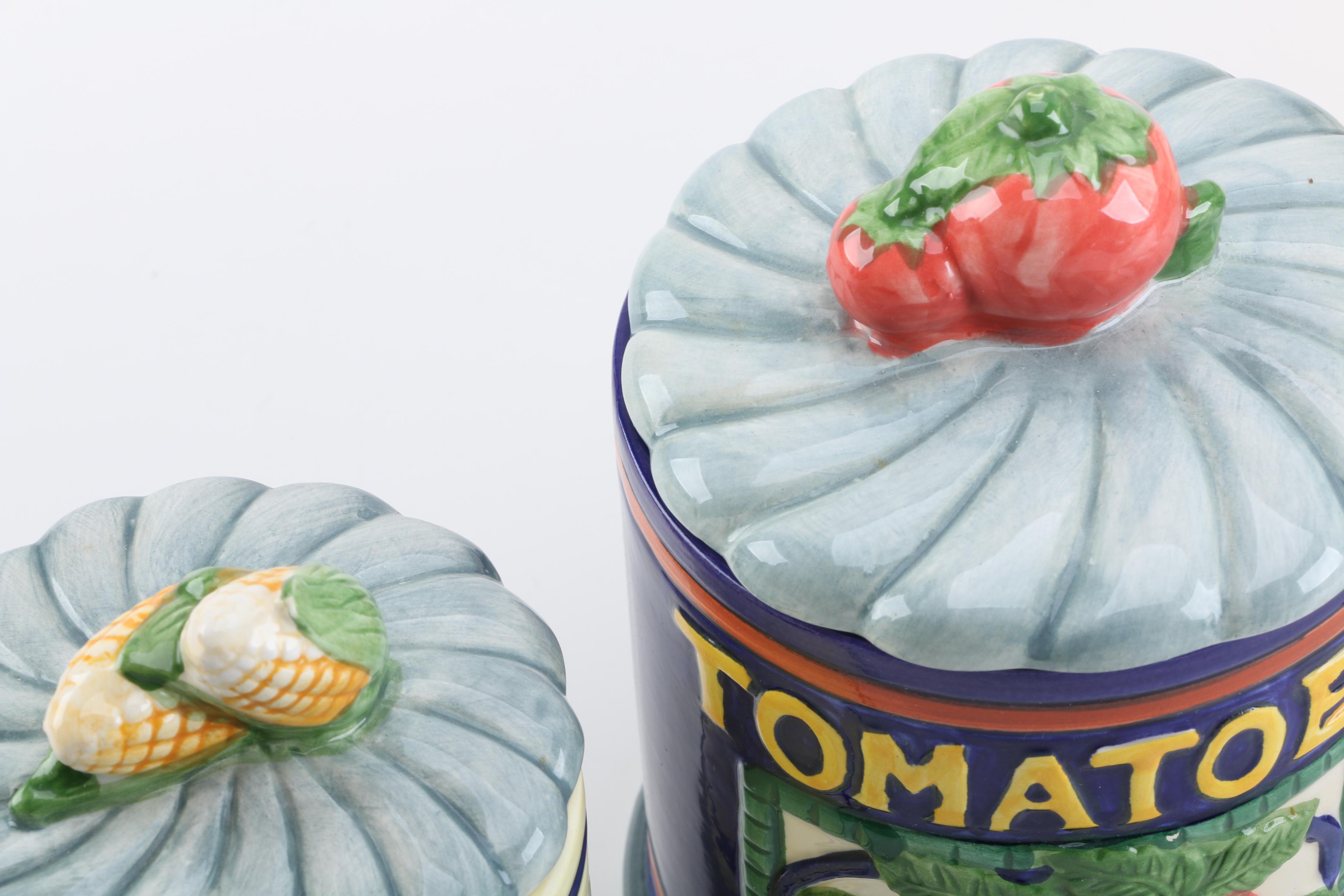 Colorful Ceramic Lidded Kitchen Canisters