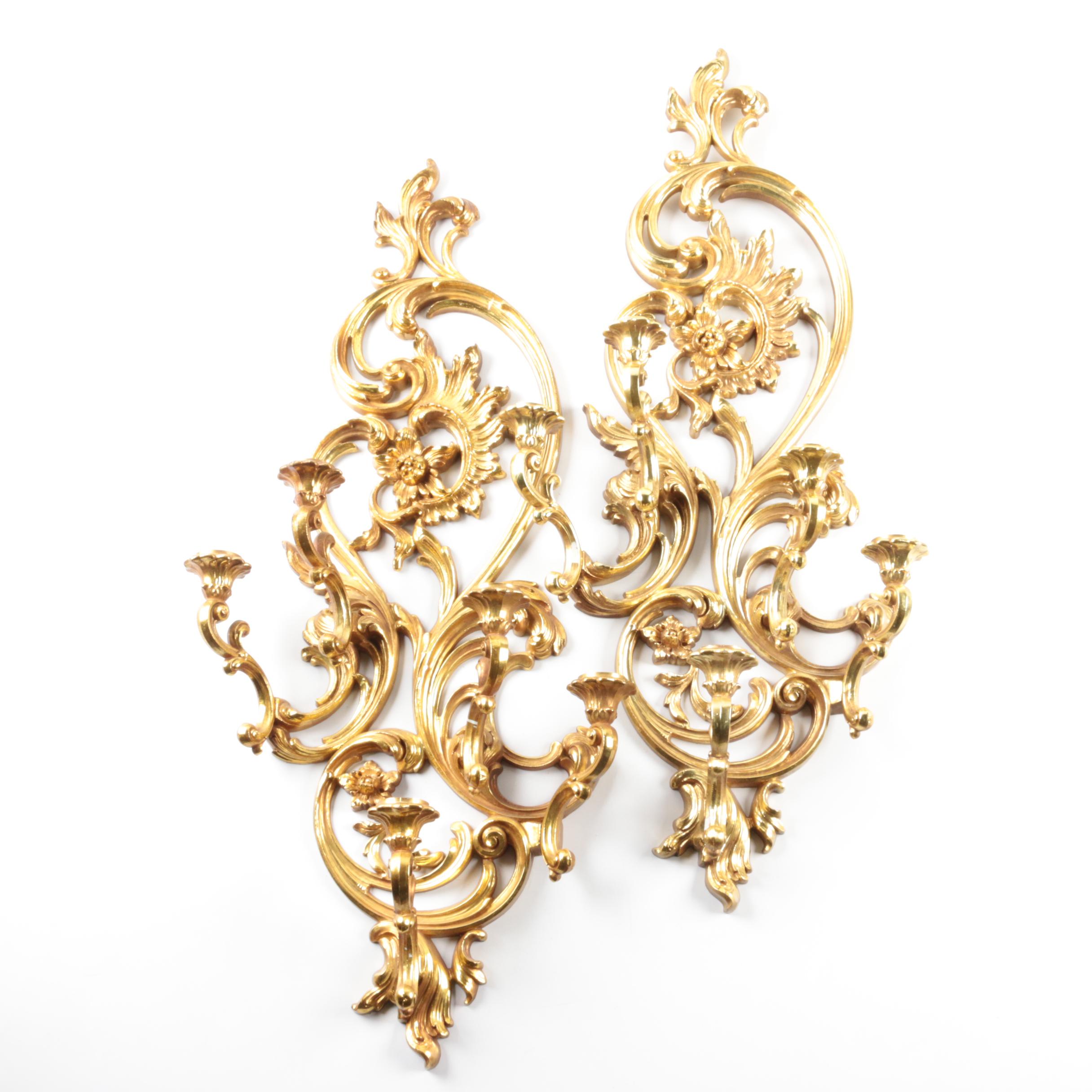 Vintage Rococo Style Candle Sconces by Syroco Inc.