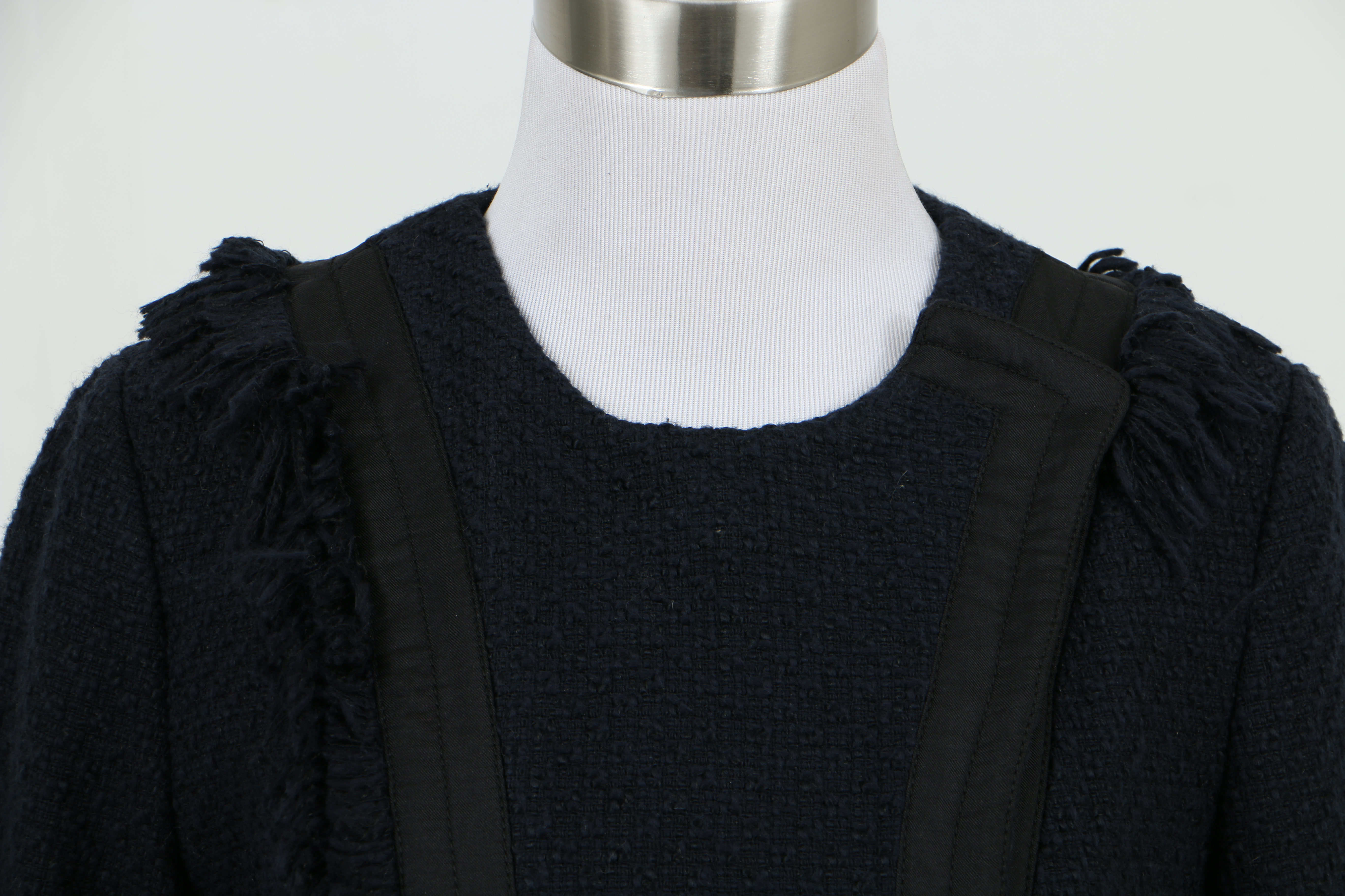 Tory Burch Navy Blue Bouclé Jacket with Fringe