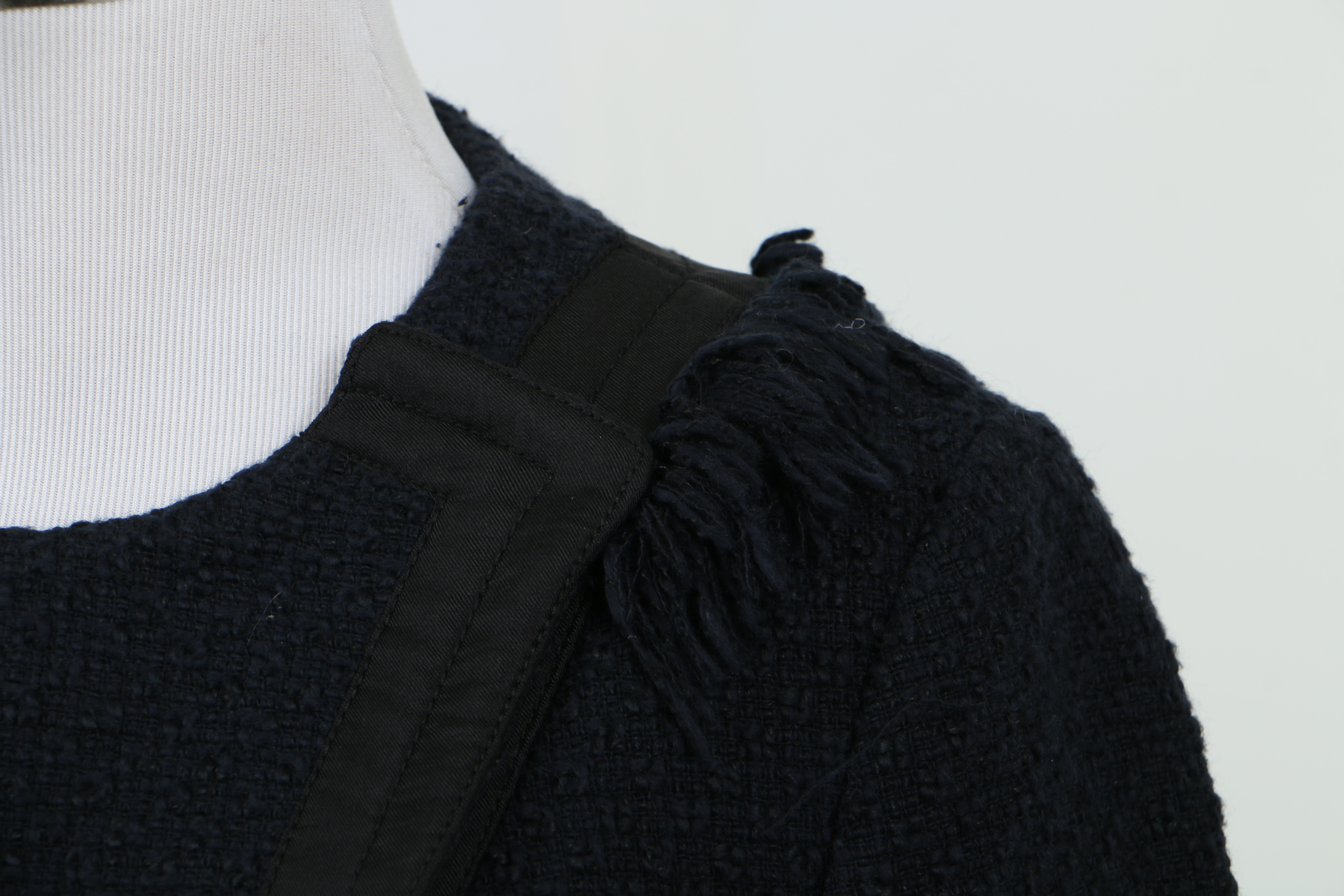 Tory Burch Navy Blue Bouclé Jacket with Fringe