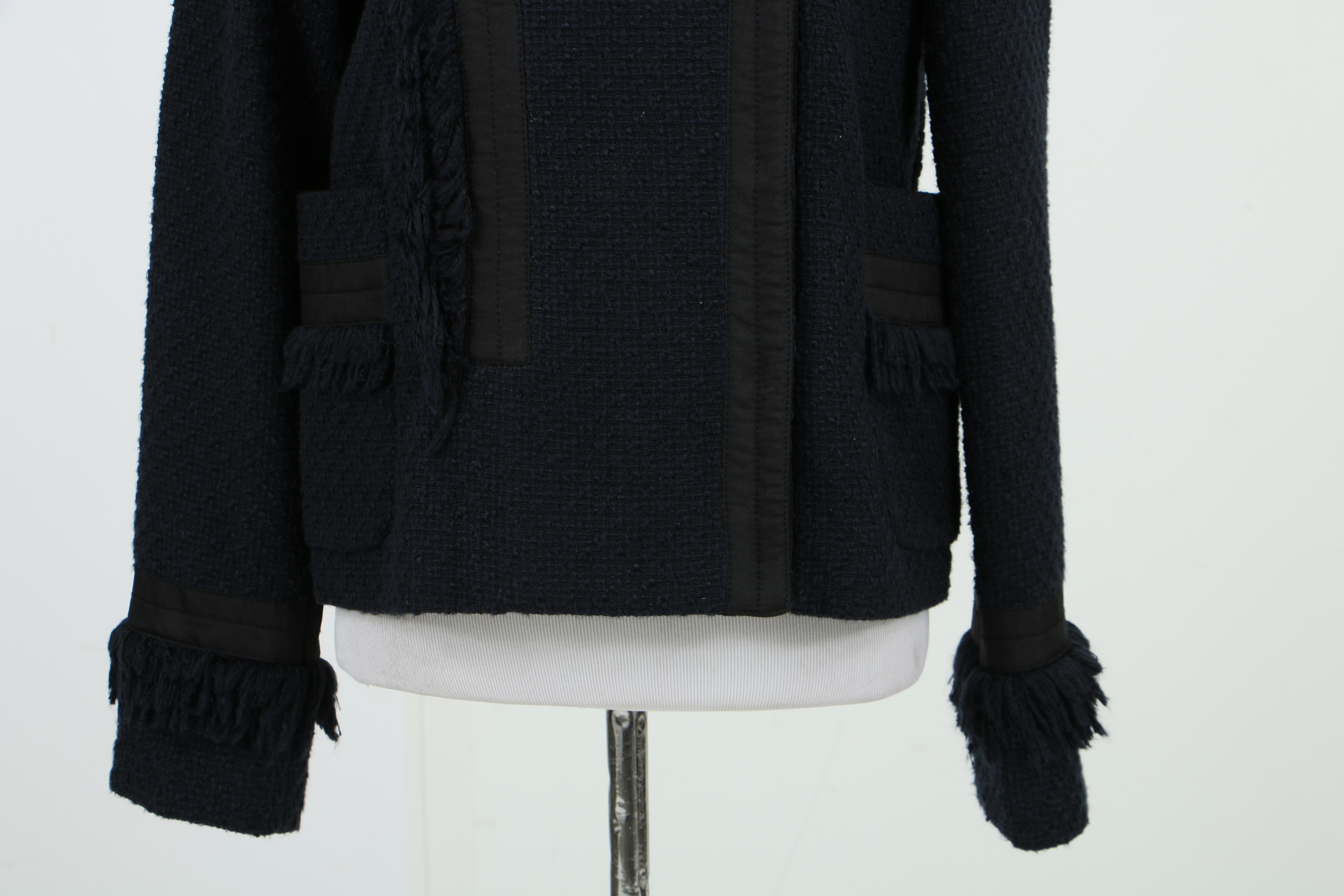 Tory Burch Navy Blue Bouclé Jacket with Fringe