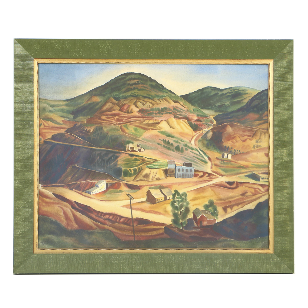 After Vance Kirkland Reproduction Print on Paper of Western Village Landscape
