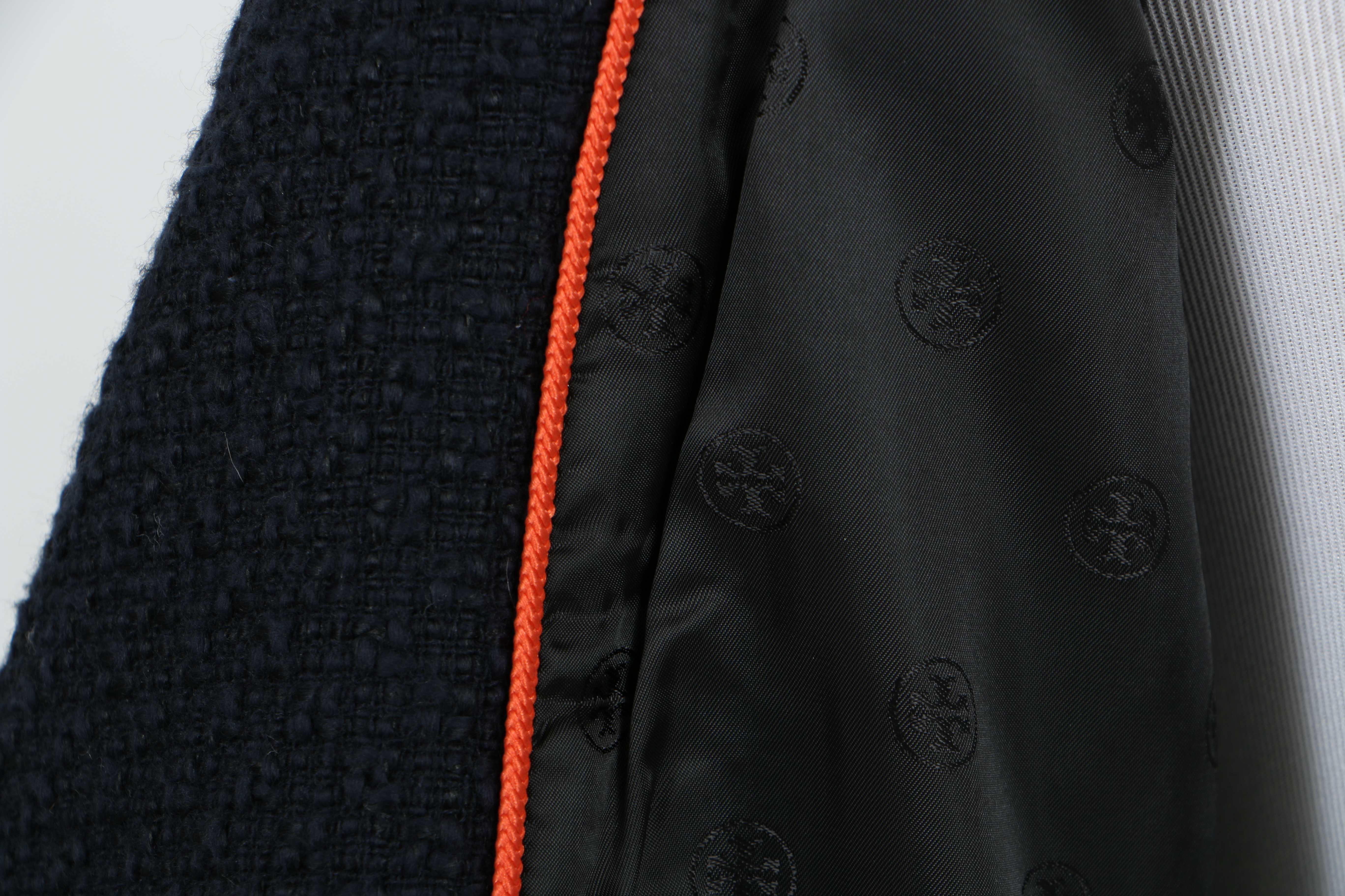 Tory Burch Navy Blue Bouclé Jacket with Fringe