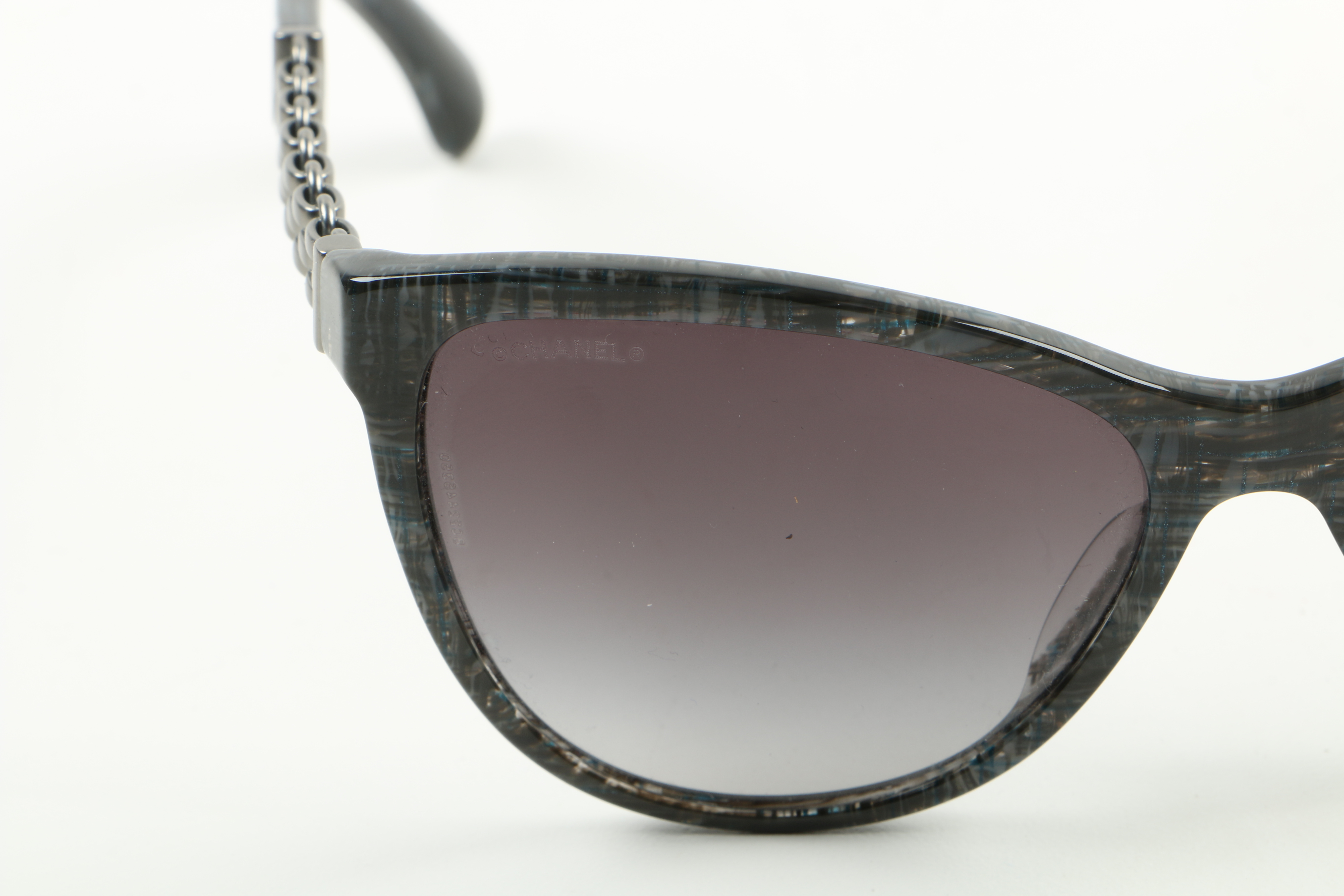 Chanel Gray Tweed Sunglasses with Gunmetal Chain Detail, #5326-A