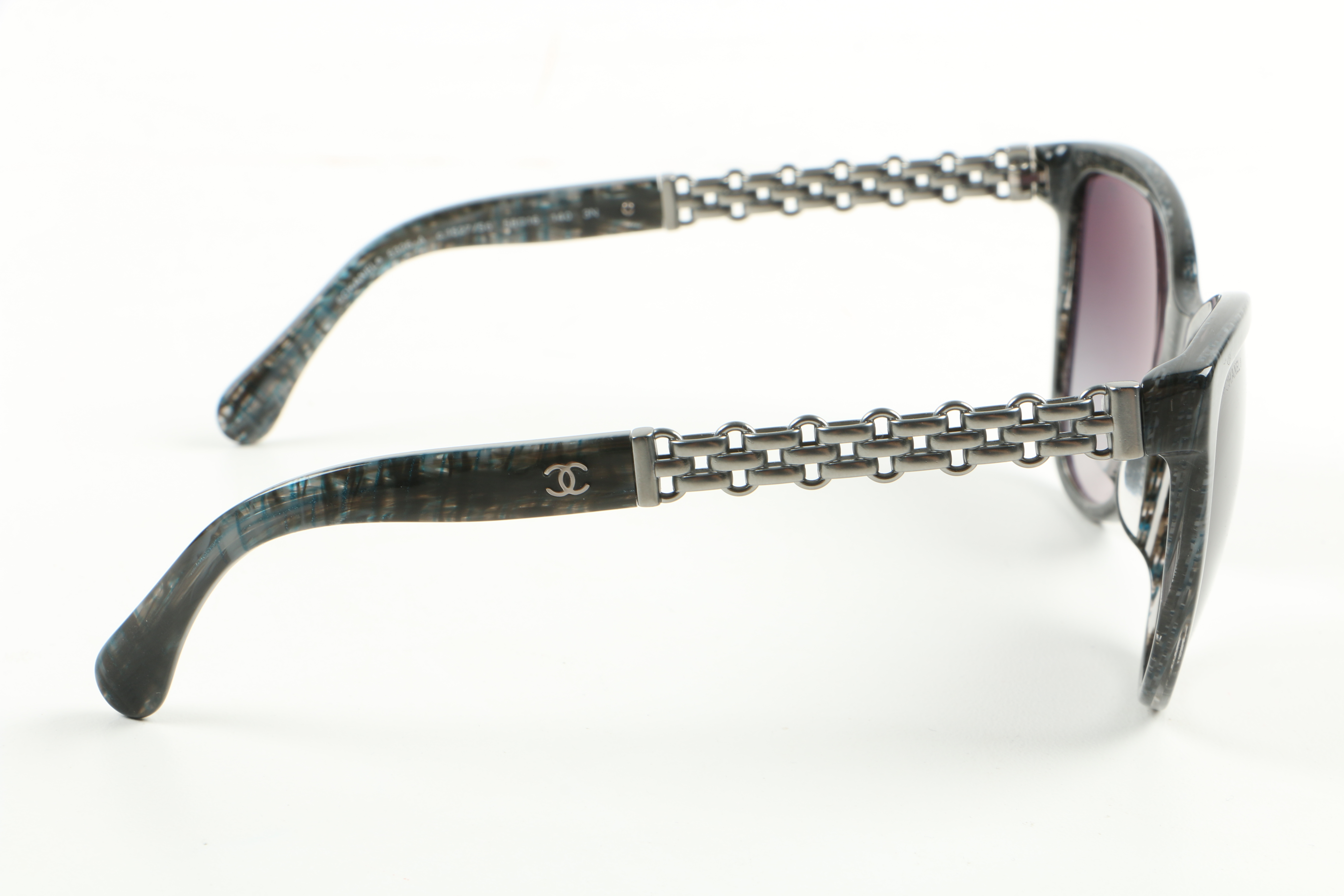 Chanel Gray Tweed Sunglasses with Gunmetal Chain Detail, #5326-A