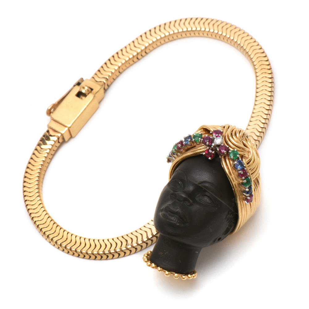 Tiffany & Co 14K and 18K Yellow Gold Carved Blackamoor Gemstone Pendant Bracelet