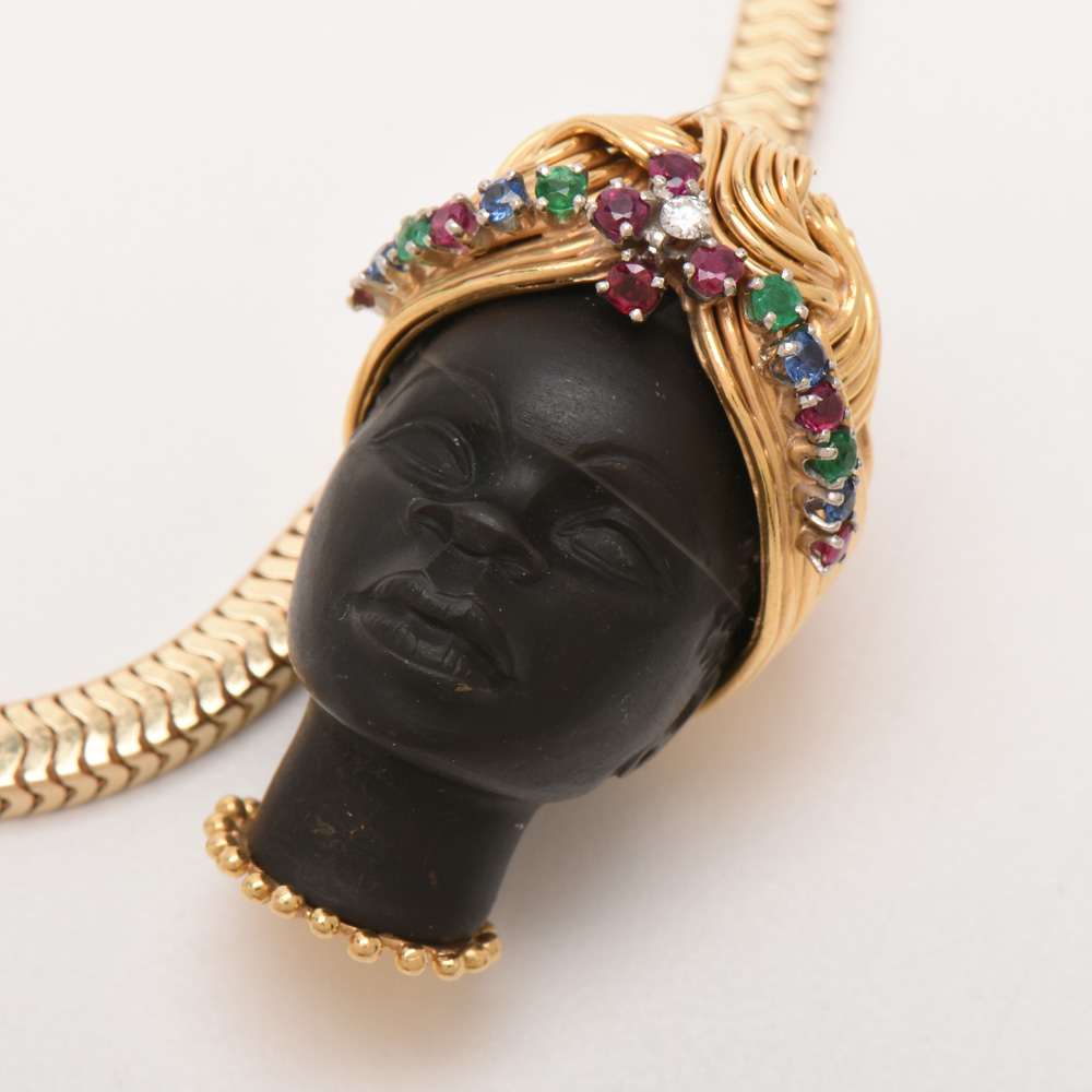 Tiffany & Co 14K and 18K Yellow Gold Carved Blackamoor Gemstone Pendant Bracelet