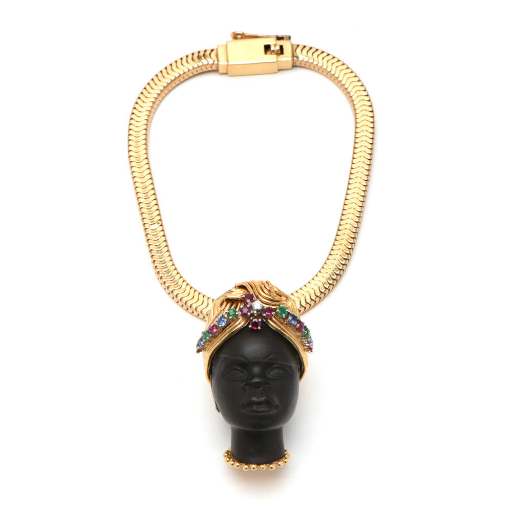 Tiffany & Co 14K and 18K Yellow Gold Carved Blackamoor Gemstone Pendant Bracelet