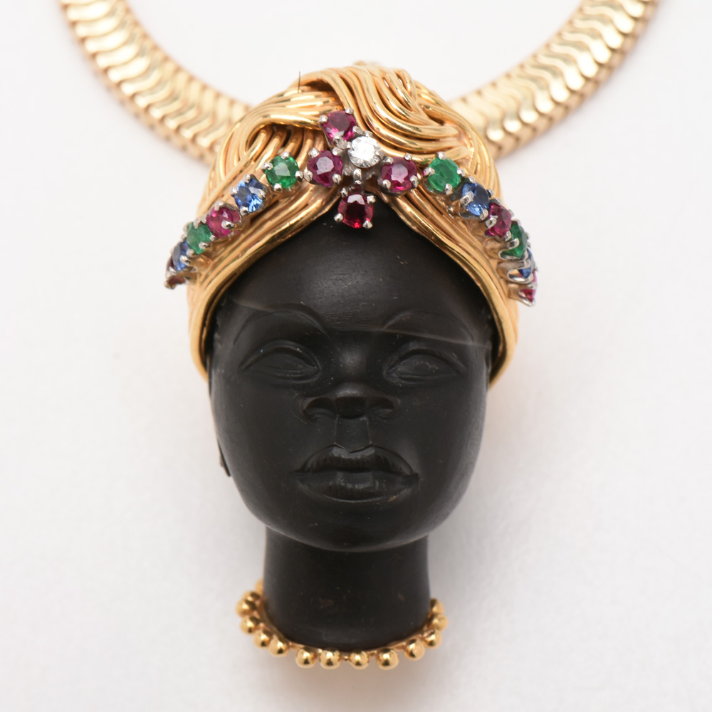 Tiffany & Co 14K and 18K Yellow Gold Carved Blackamoor Gemstone Pendant Bracelet