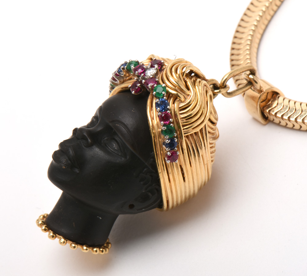 Tiffany & Co 14K and 18K Yellow Gold Carved Blackamoor Gemstone Pendant Bracelet