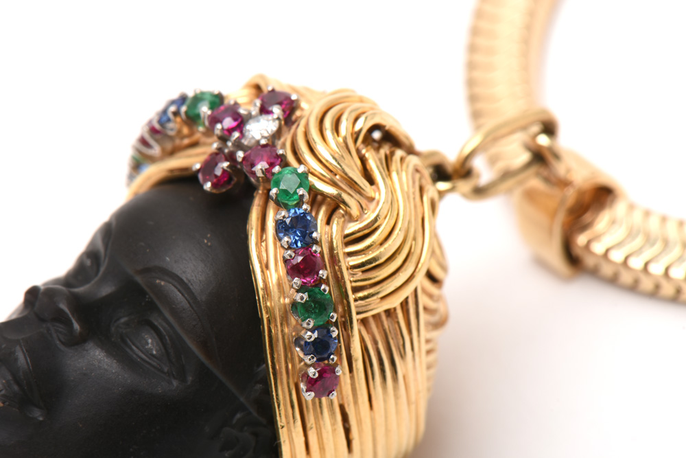 Tiffany & Co 14K and 18K Yellow Gold Carved Blackamoor Gemstone Pendant Bracelet