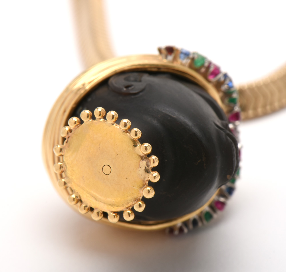 Tiffany & Co 14K and 18K Yellow Gold Carved Blackamoor Gemstone Pendant Bracelet