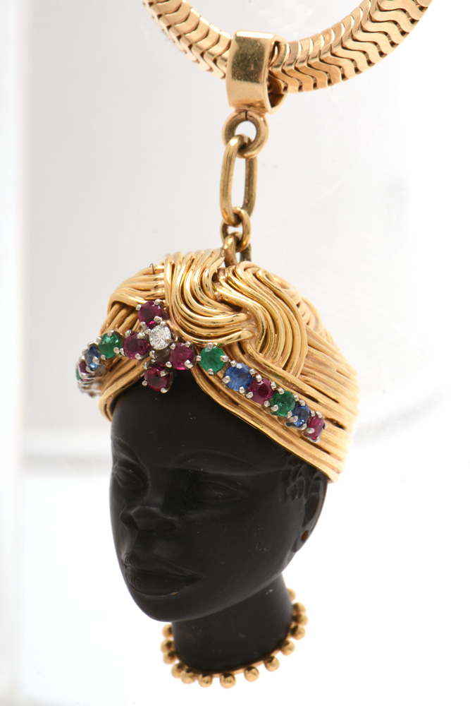 Tiffany & Co 14K and 18K Yellow Gold Carved Blackamoor Gemstone Pendant Bracelet