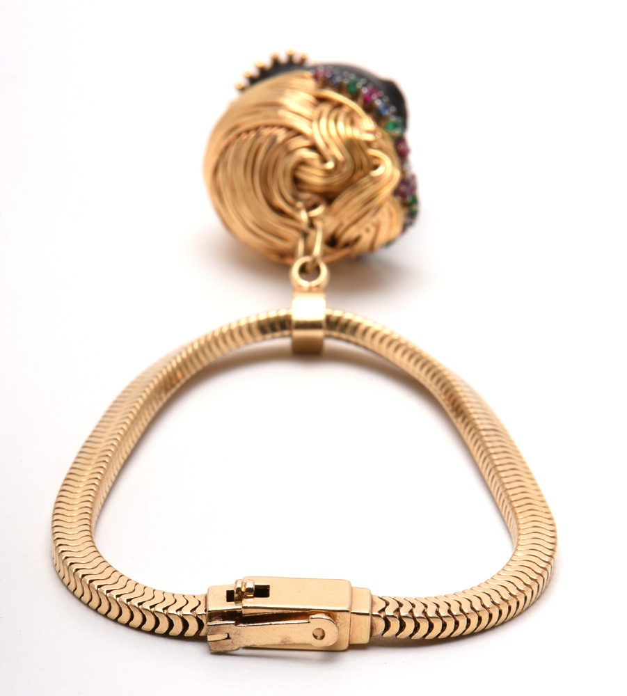 Tiffany & Co 14K and 18K Yellow Gold Carved Blackamoor Gemstone Pendant Bracelet