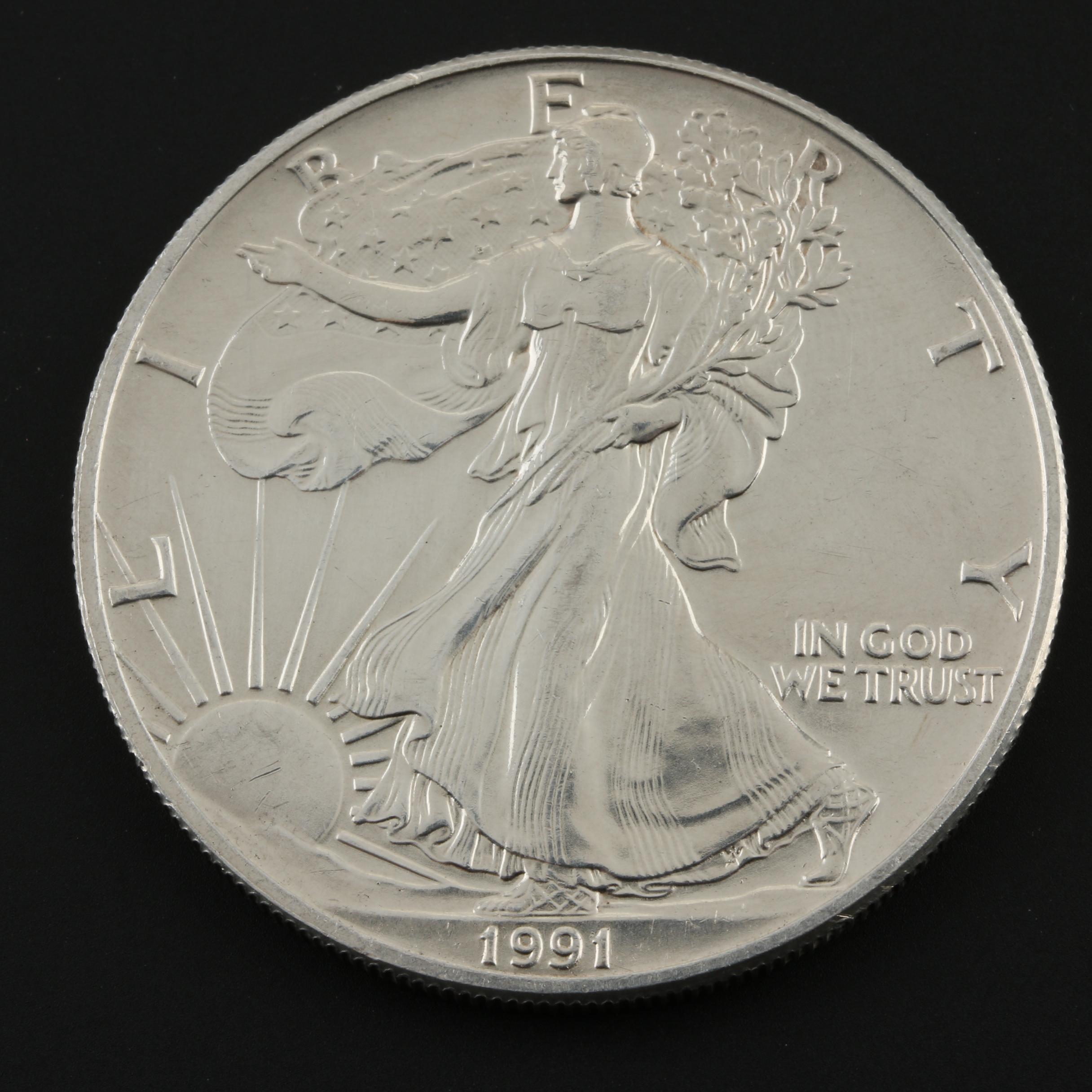 Five Walking Liberty Silver Eagle Bullion Coins