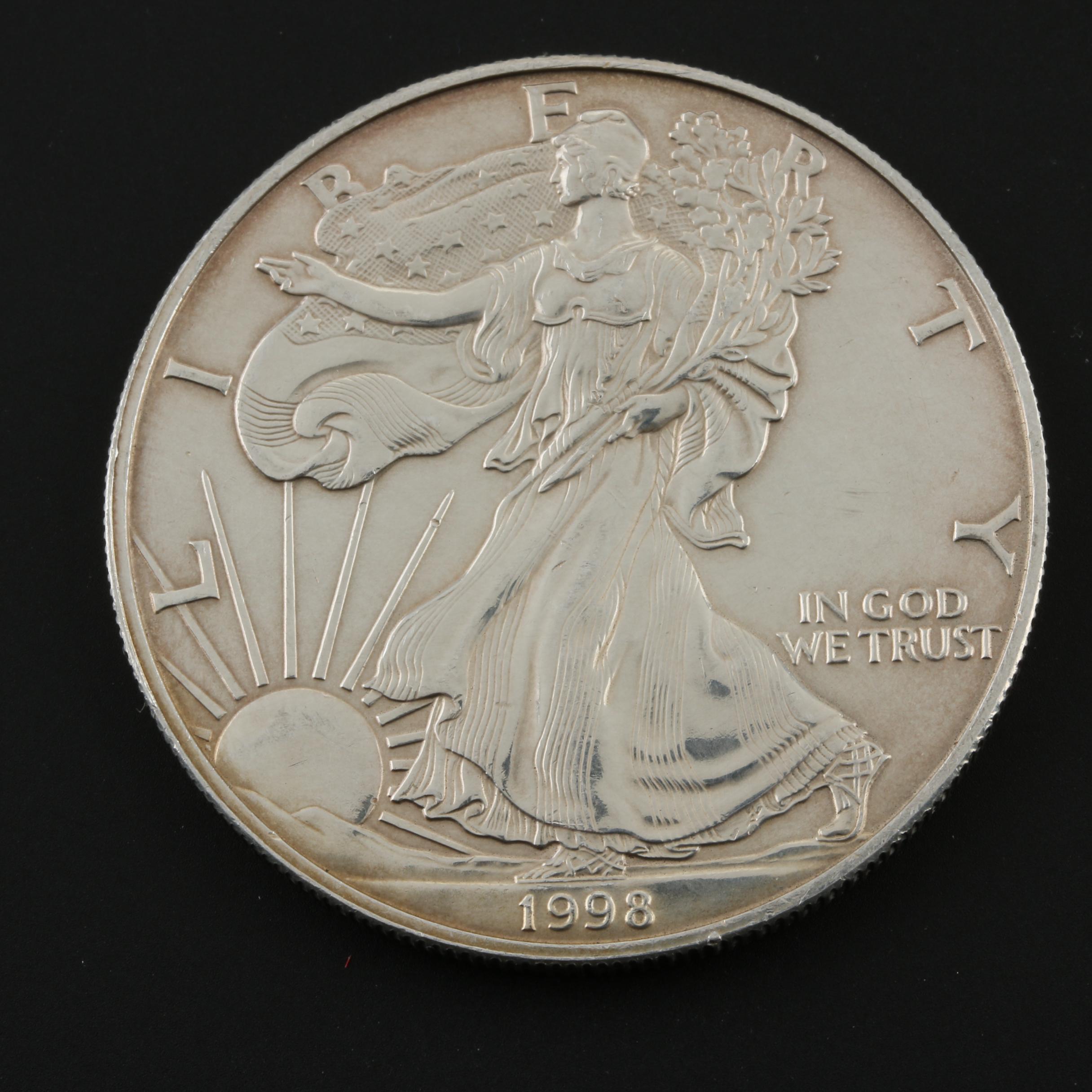 Five Walking Liberty Silver Eagle Bullion Coins
