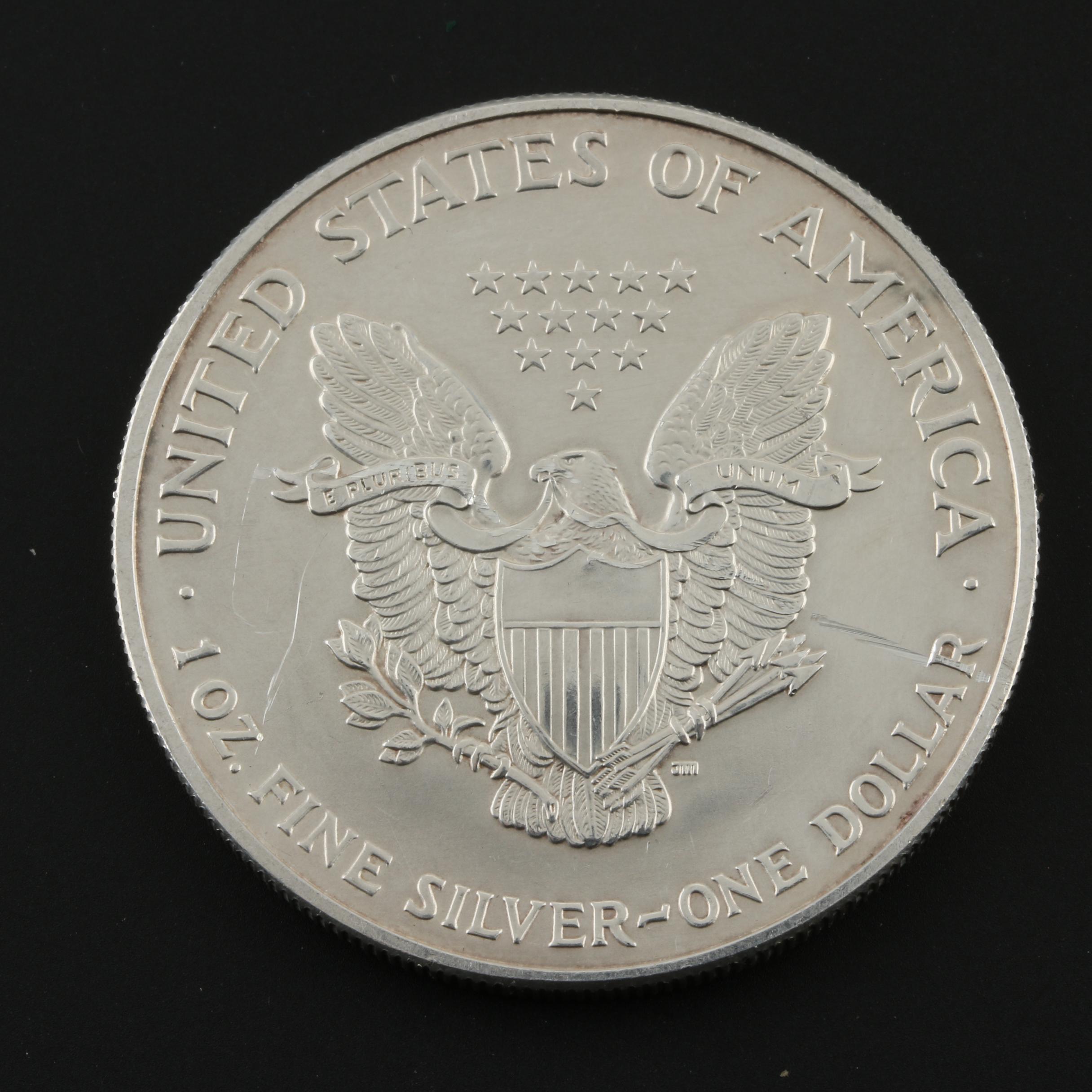 Five Walking Liberty Silver Eagle Bullion Coins