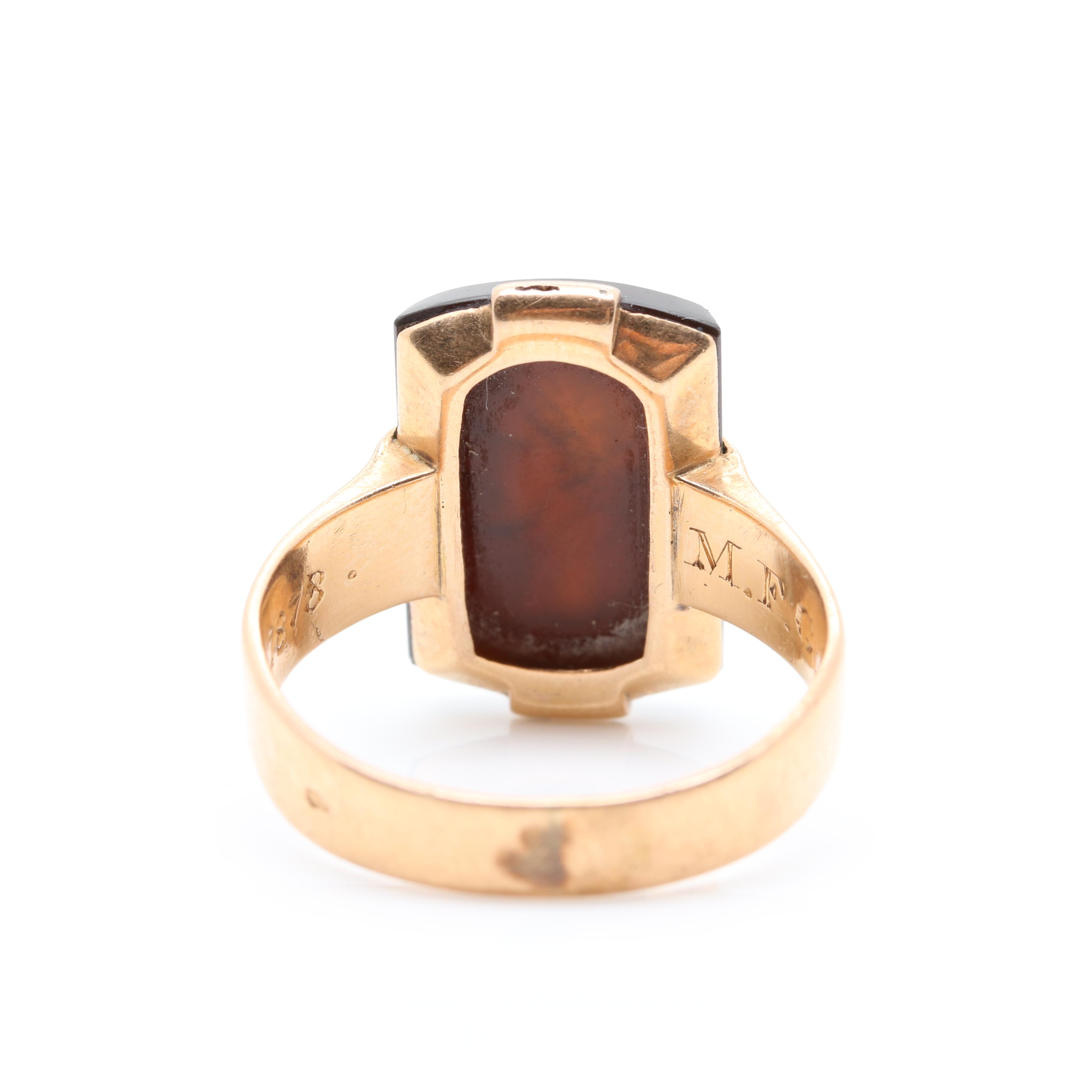 Victorian 18K Yellow Gold Black Onyx Intaglio Ring