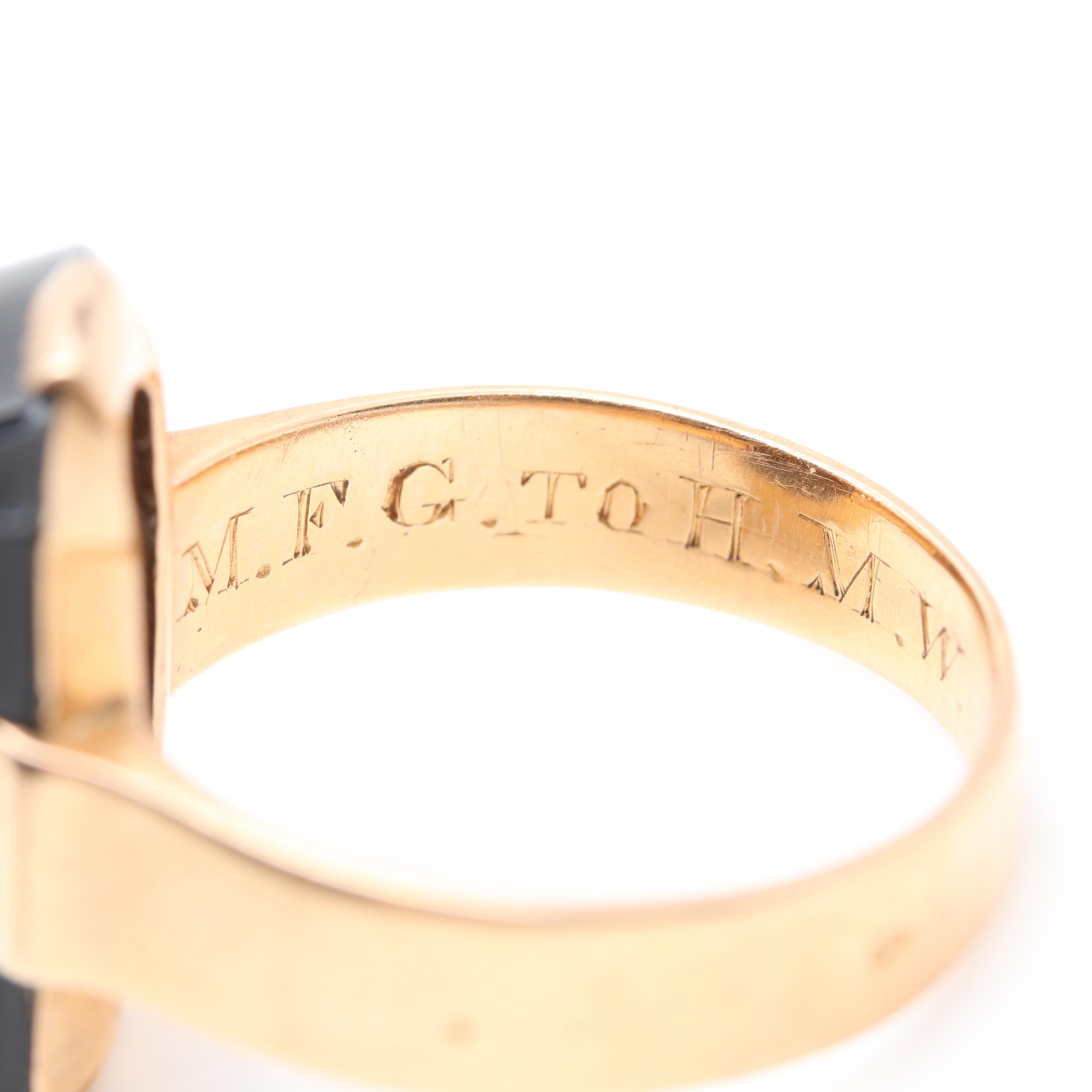 Victorian 18K Yellow Gold Black Onyx Intaglio Ring
