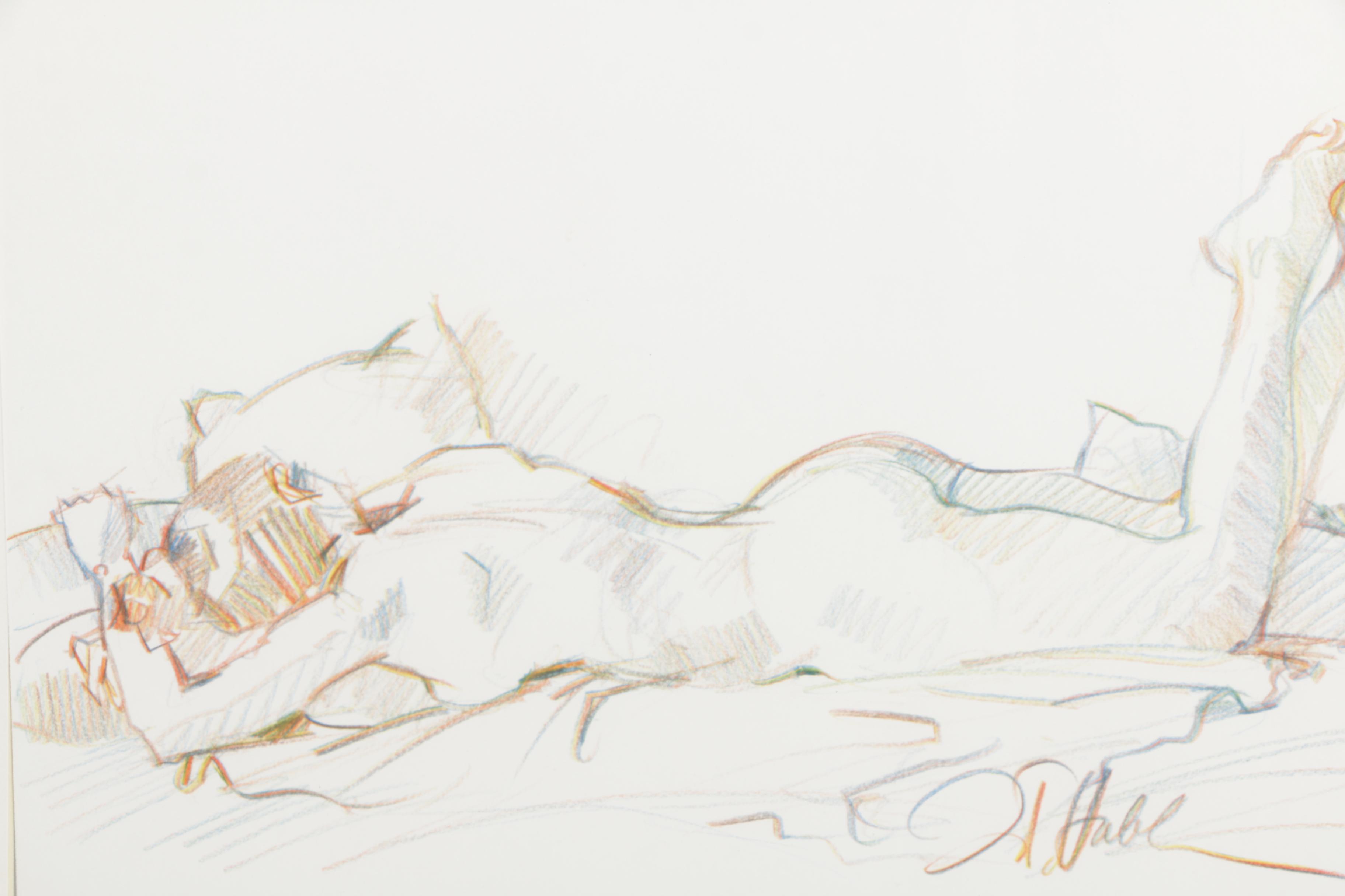 Color Pencil Drawing of Nude Figure Study