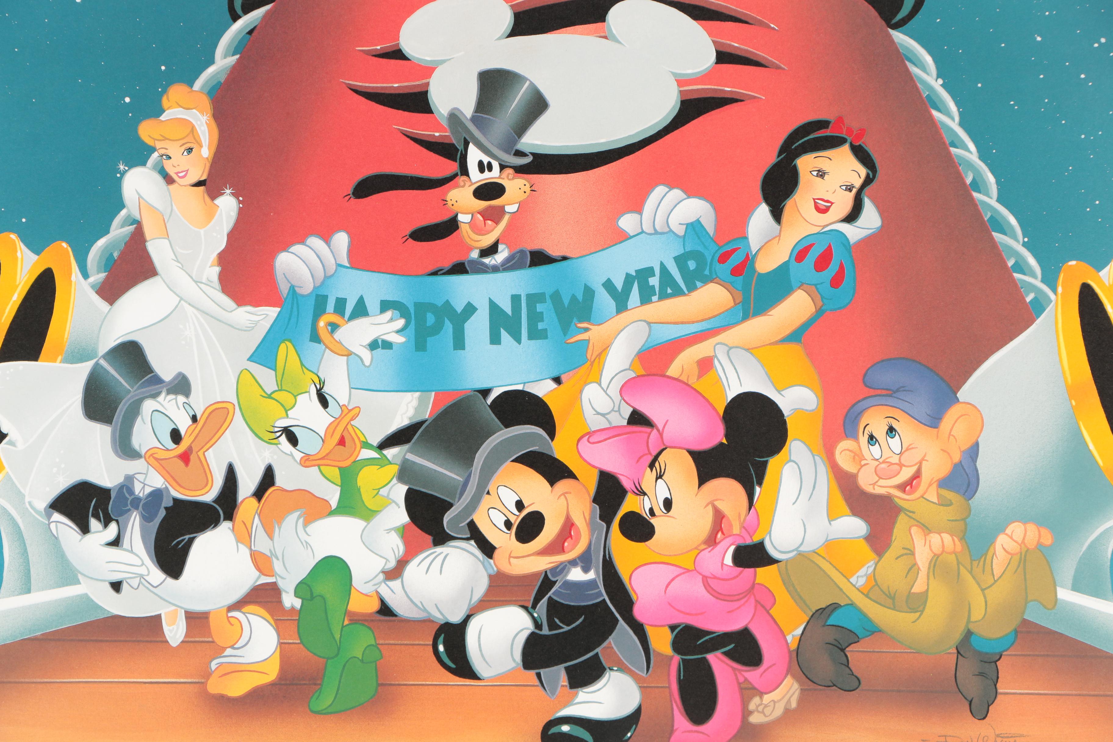 Offset Lithograph of Walt Disney "Happy New Year 2004"