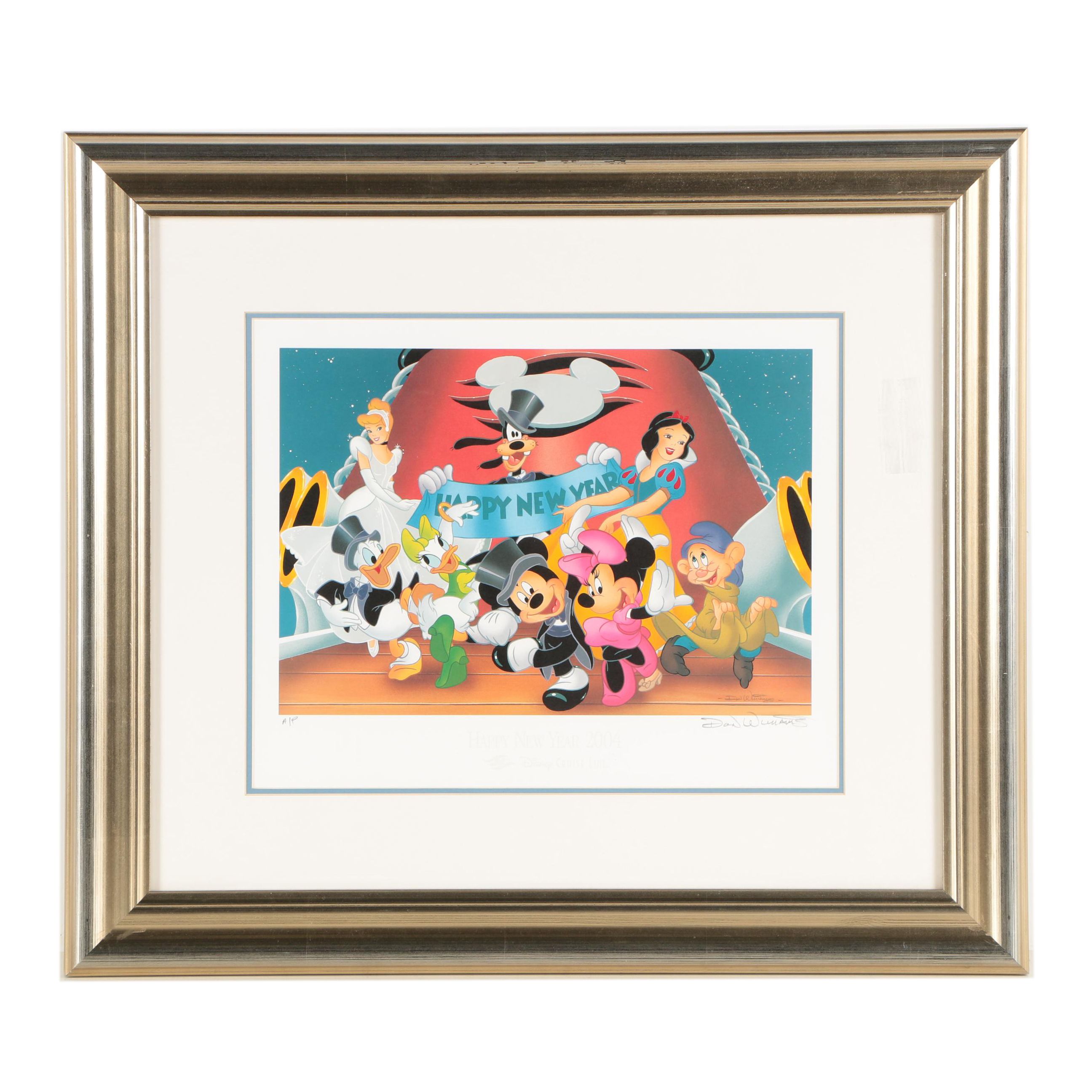 Offset Lithograph of Walt Disney "Happy New Year 2004"