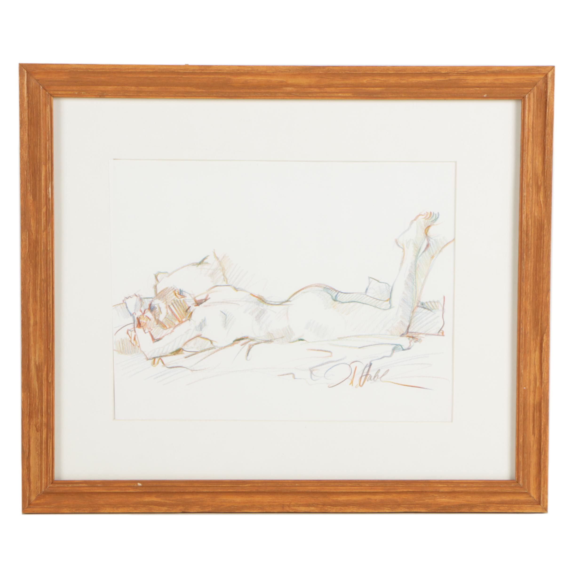 Color Pencil Drawing of Nude Figure Study