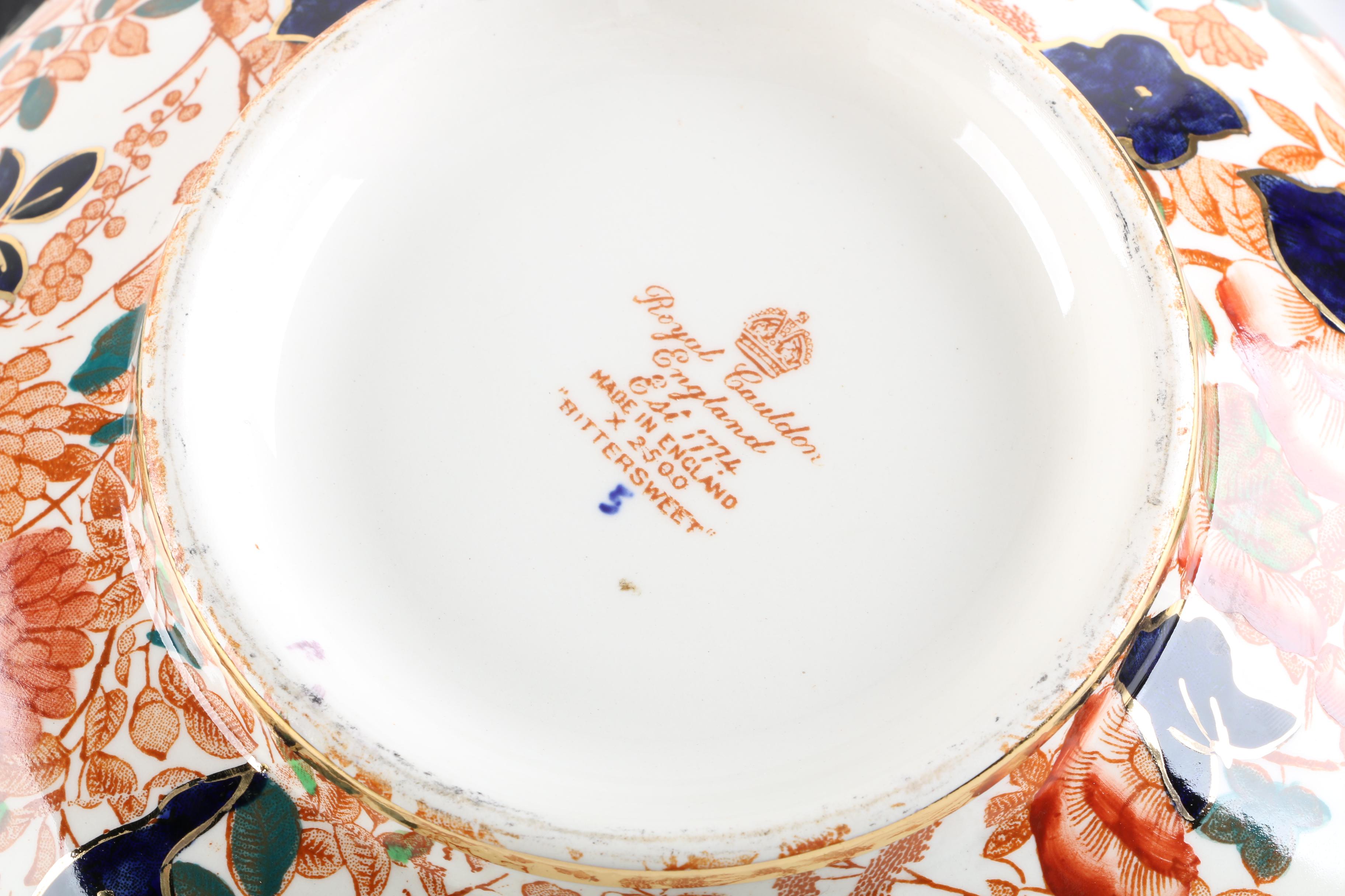 Royal Cauldon "Bittersweet" Porcelain Vegetable Bowl on Wooden Base